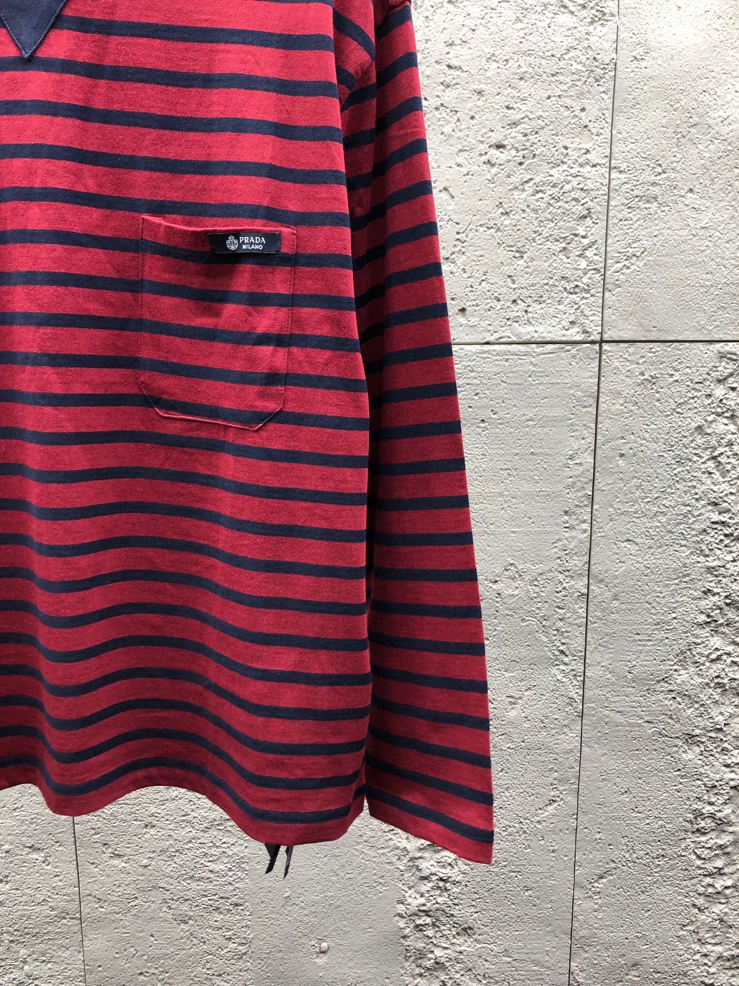 26SS latest logo red and blue striped long-sleeved shirt