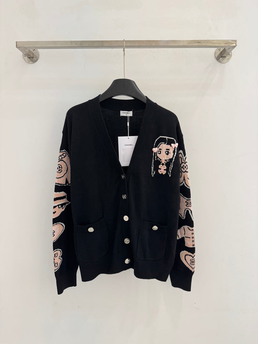 Cartoon girl pattern knitted cardigan