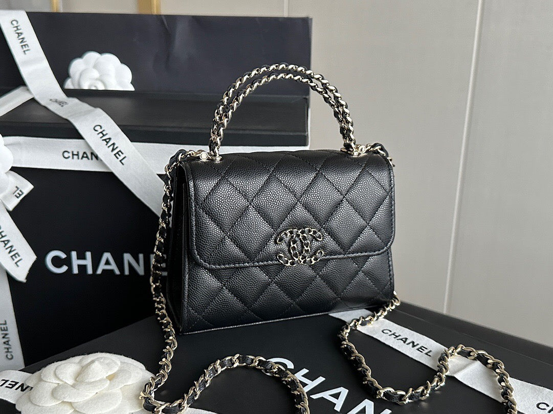 26SS NEW handle Kelly black gold leather vertical handbag