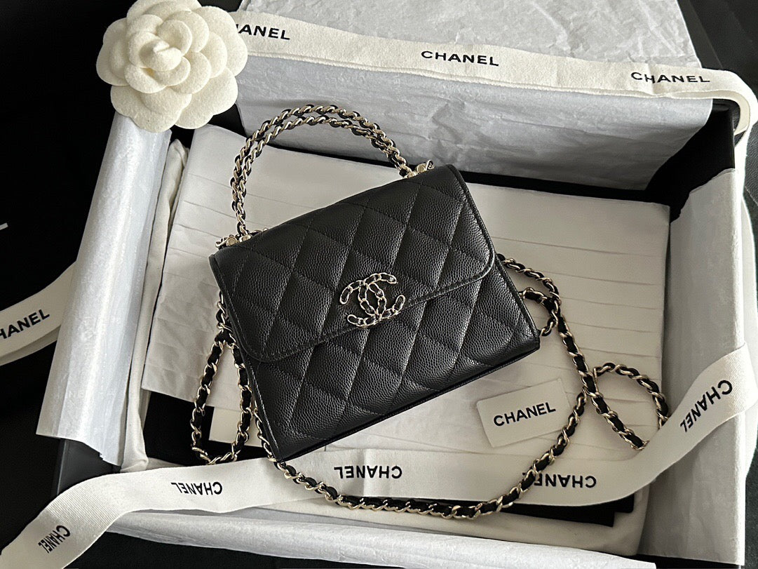 26SS NEW handle Kelly black gold leather vertical handbag