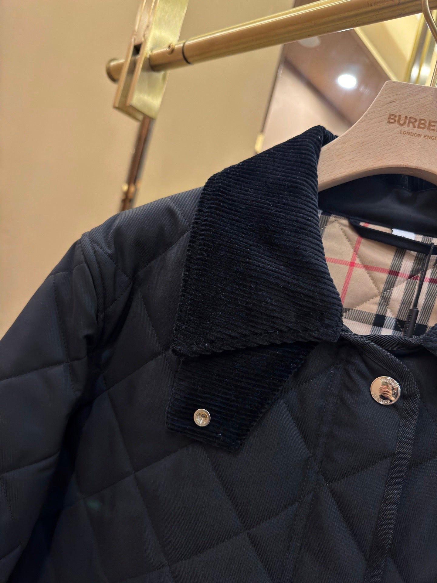 26SS NEU Kordkragen Diamant-Steppjacke kurze Baumwoll-Jacke