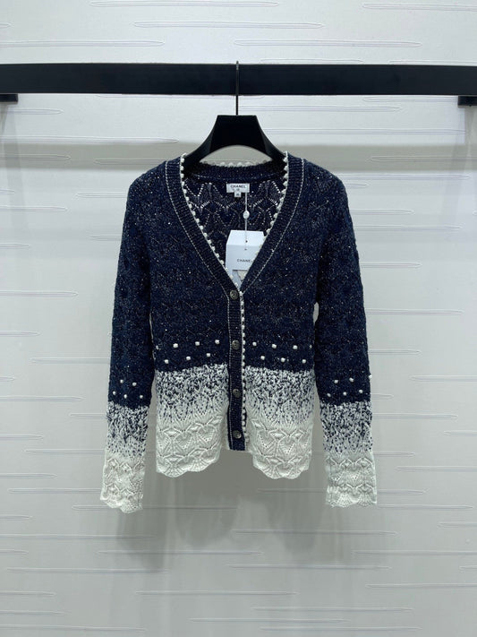 25FW New black and white gradient knitted cardigan