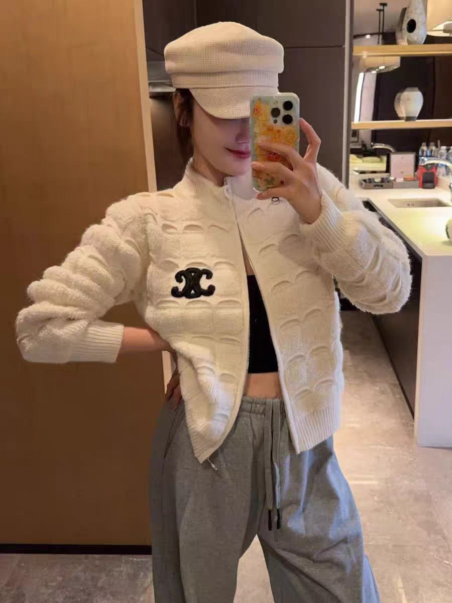 25FW latest black logo embroidered cardigan