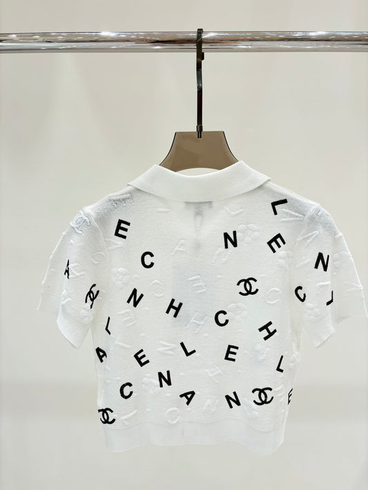 Letter print knitted short sleeves