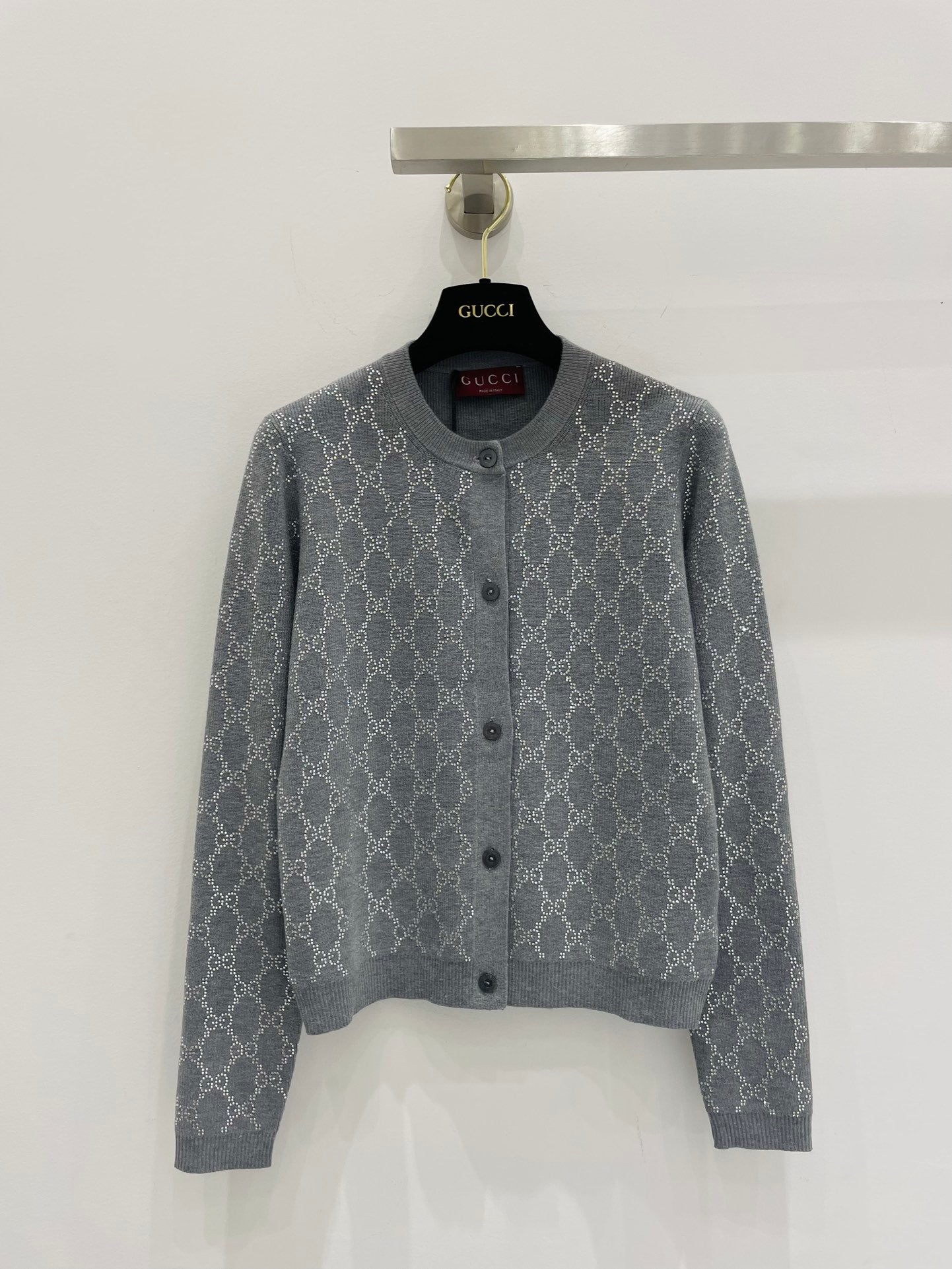 🔥HOT🔥25FW NEW Double G hot-fix rhinestone embellished knit cardigan