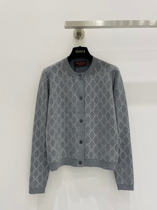 🔥HOT🔥25FW NEW Double G hot-fix rhinestone embellished knit cardigan