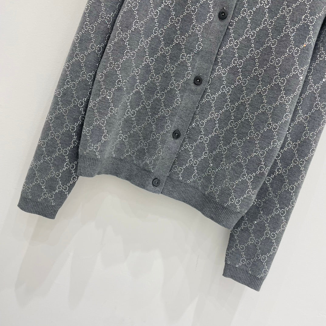 🔥HOT🔥25FW NEW Double G hot-fix rhinestone embellished knit cardigan
