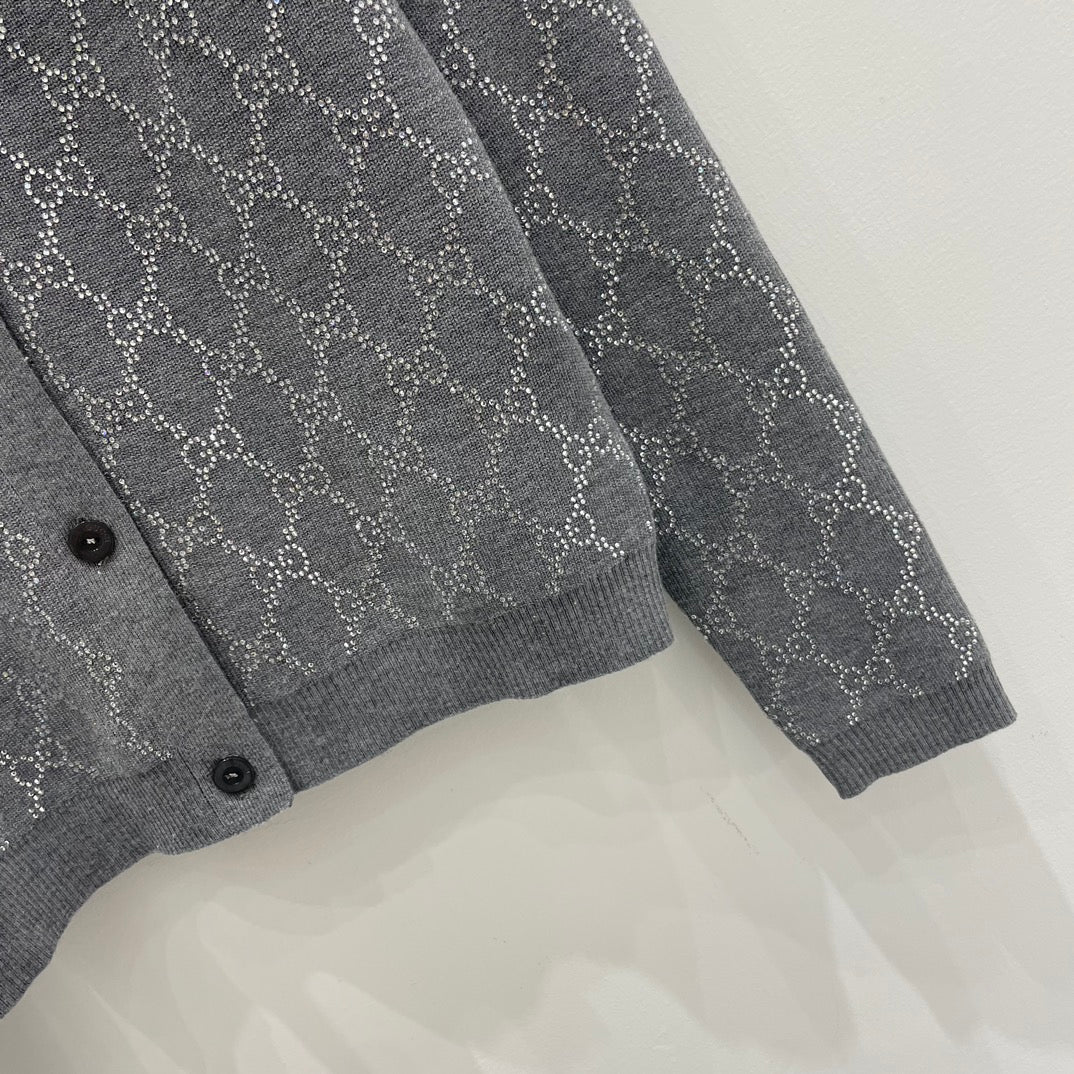 🔥HOT🔥25FW NEW Double G hot-fix rhinestone embellished knit cardigan