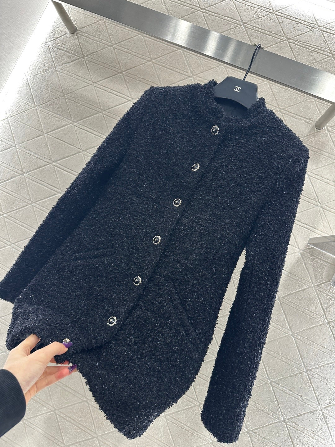 25FW new stand collar woven mid-length jacket