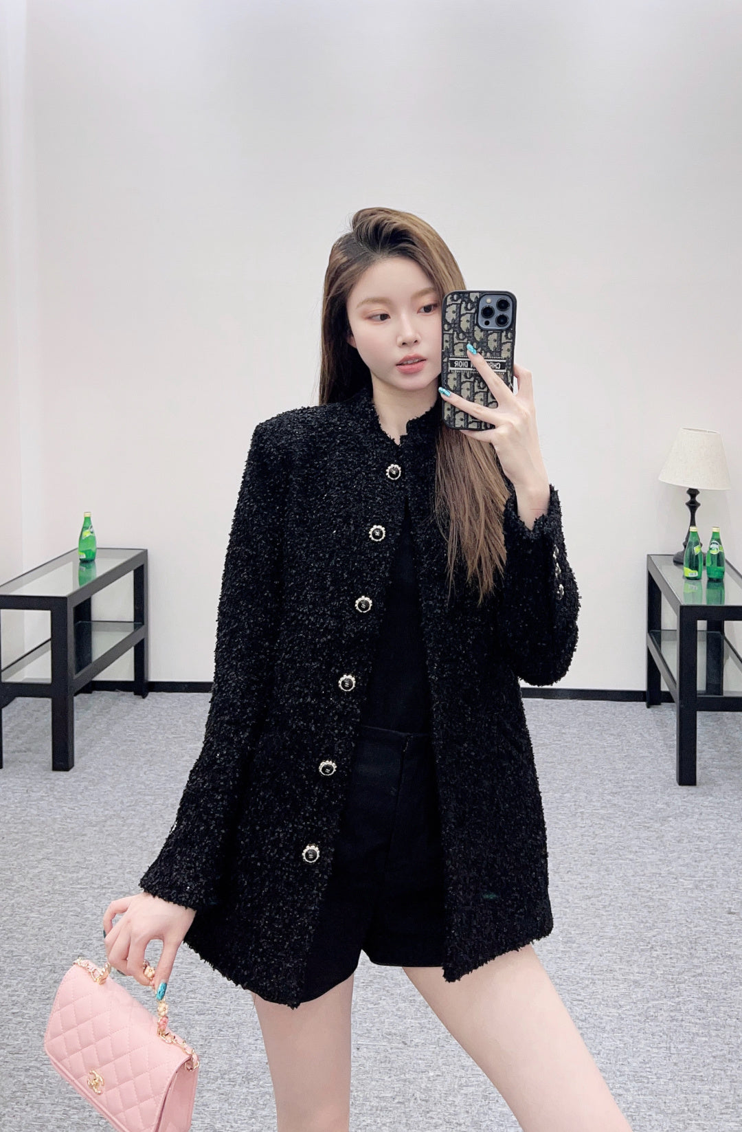 25FW new stand collar woven mid-length jacket