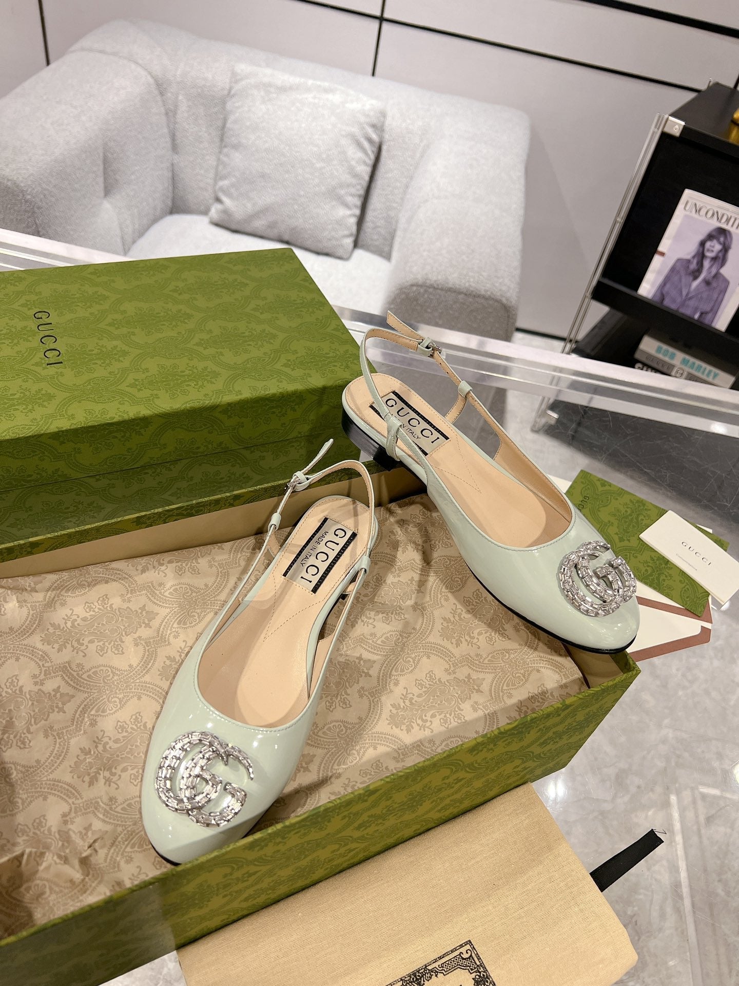 25FW slingback flats with crystal diamond blingbling