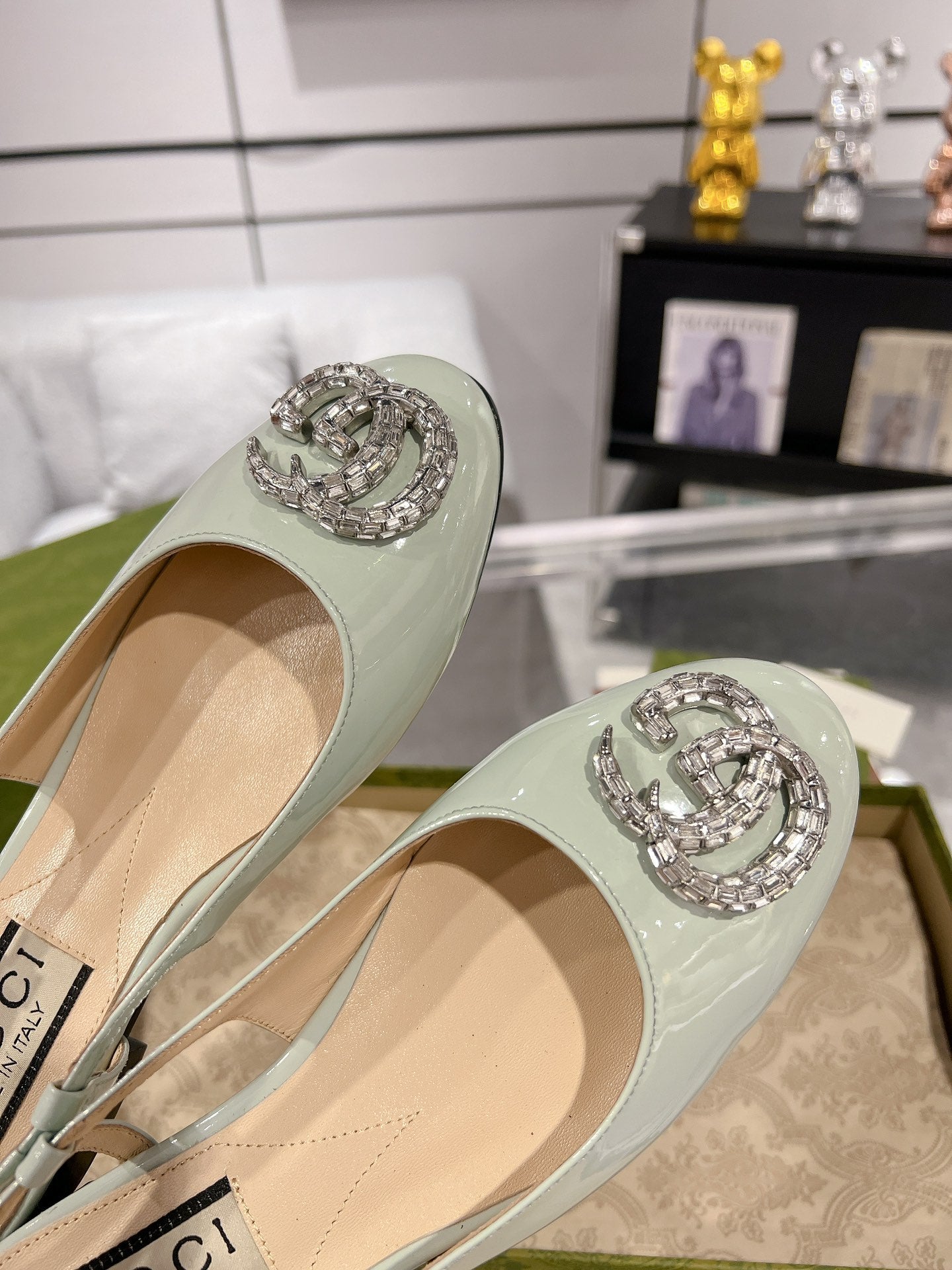 25FW slingback flats with crystal diamond blingbling