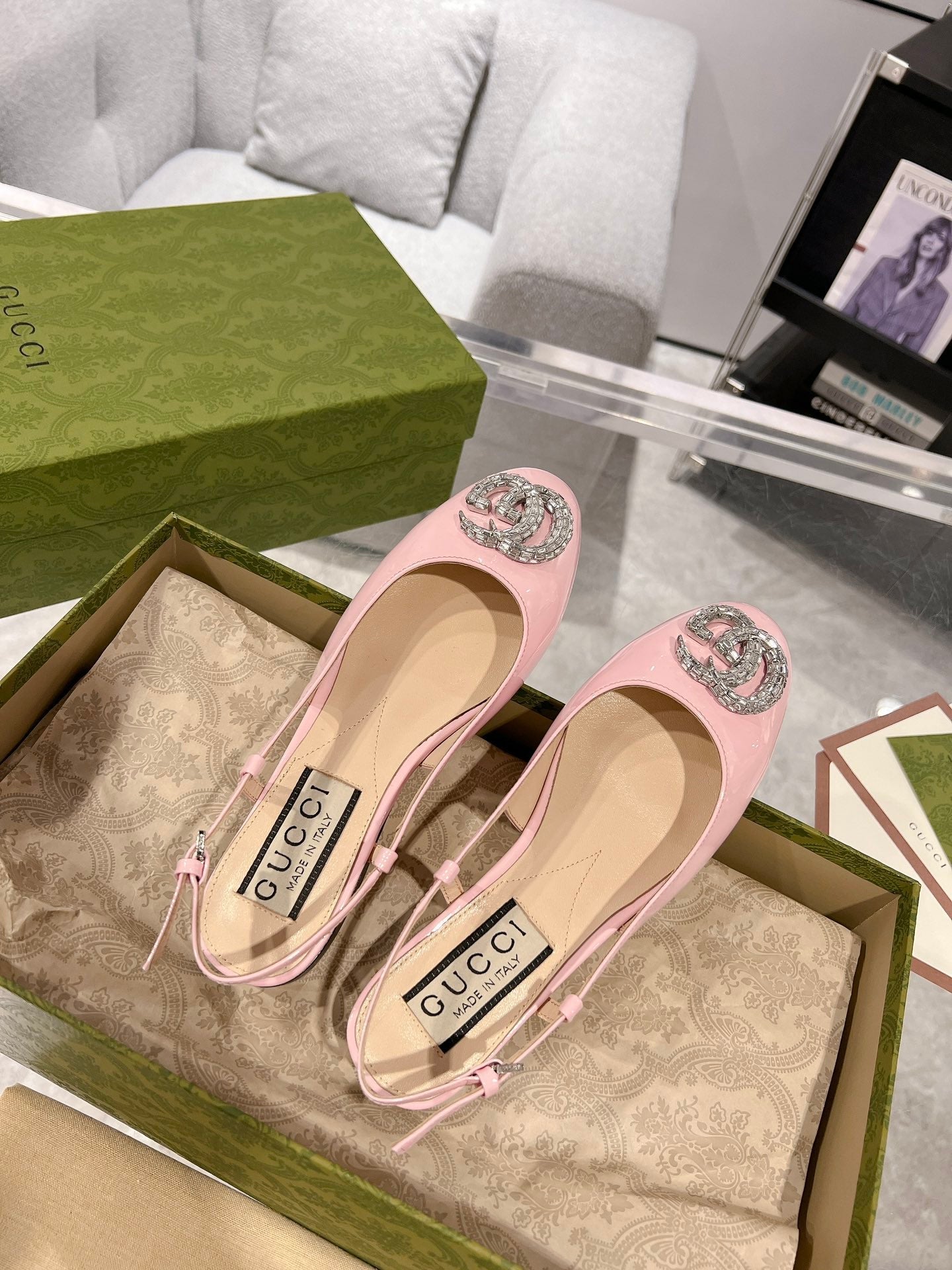 25FW slingback flats with crystal diamond blingbling