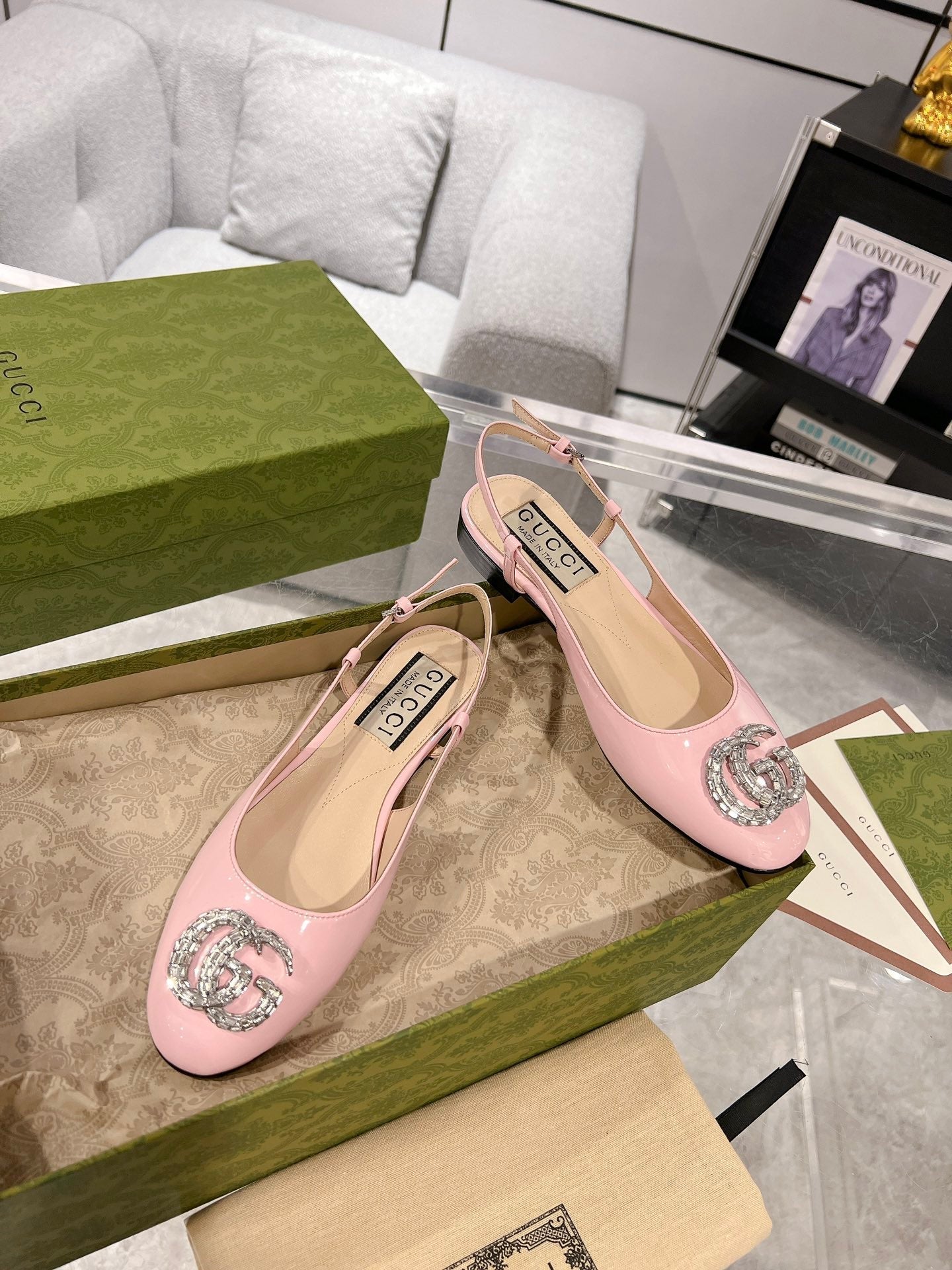 25FW slingback flats with crystal diamond blingbling