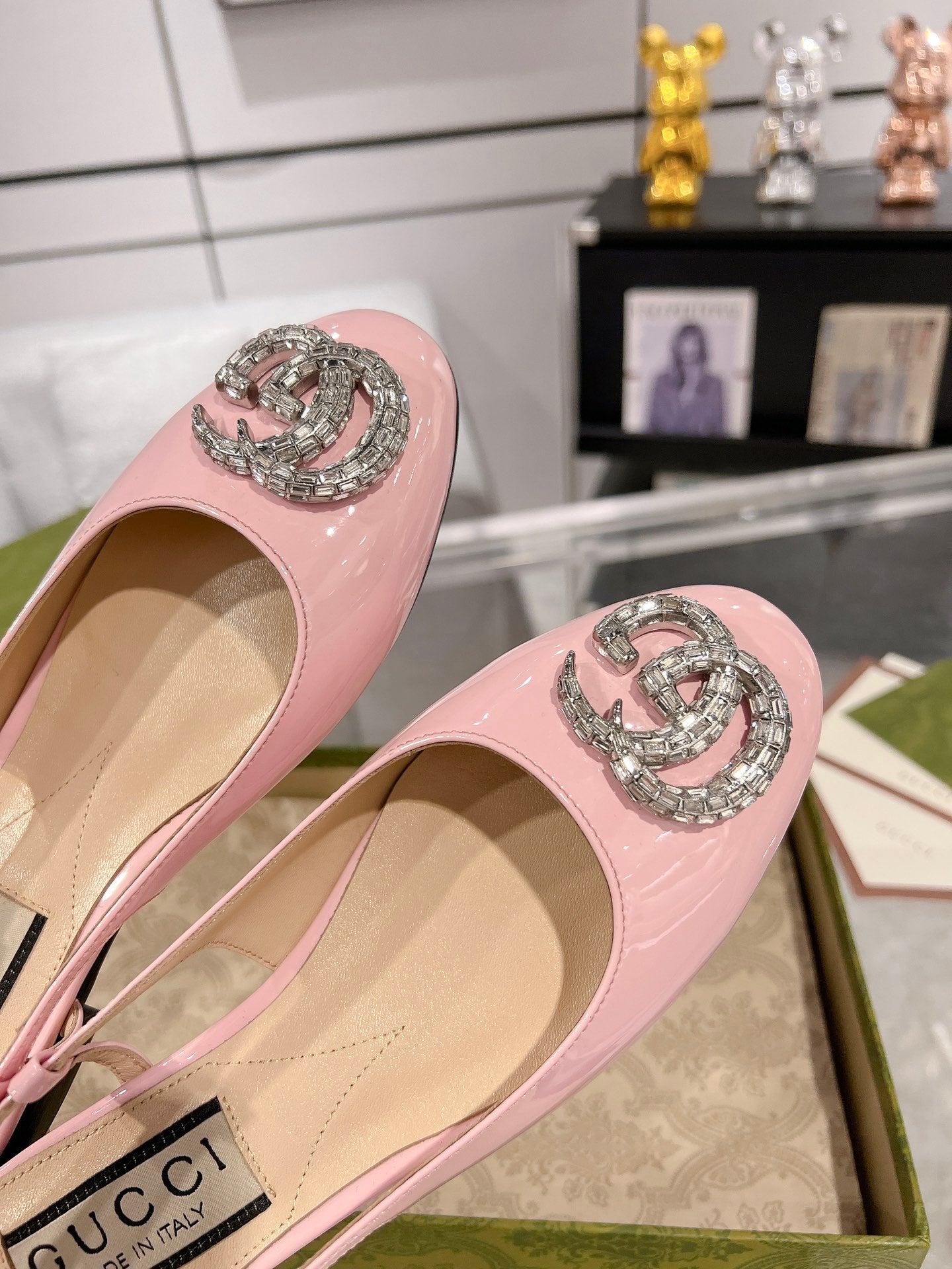 25FW slingback flats with crystal diamond blingbling