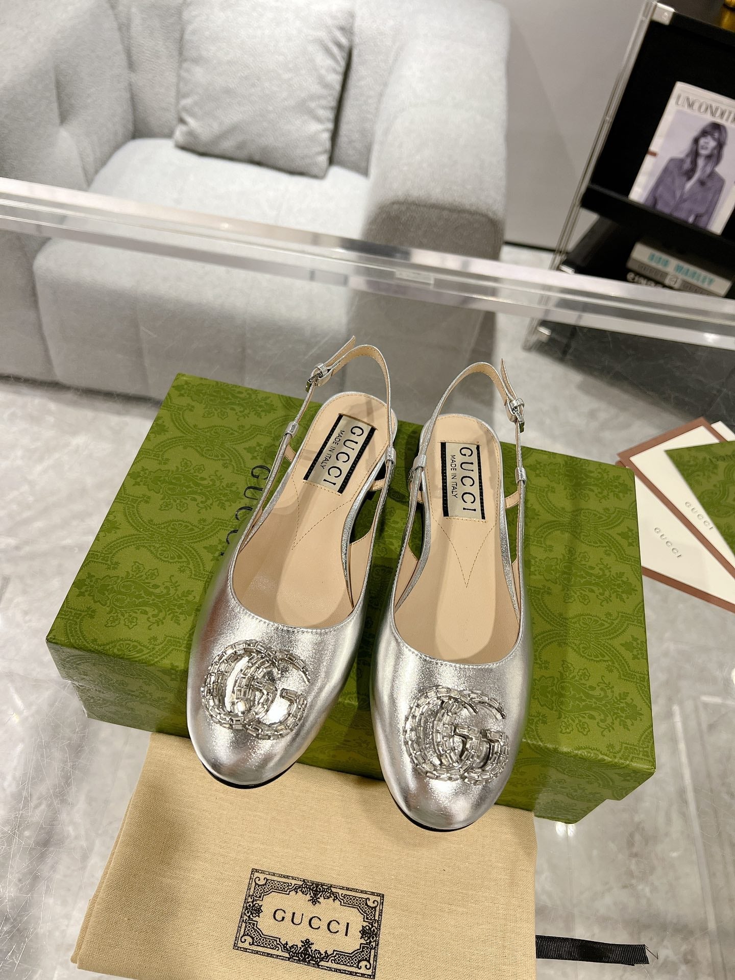 25FW slingback flats with crystal diamond blingbling