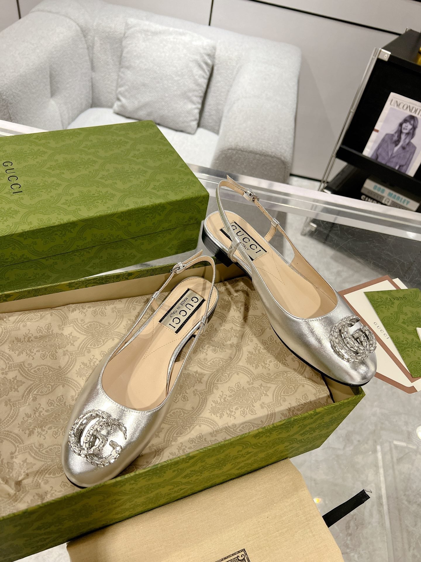 25FW slingback flats with crystal diamond blingbling