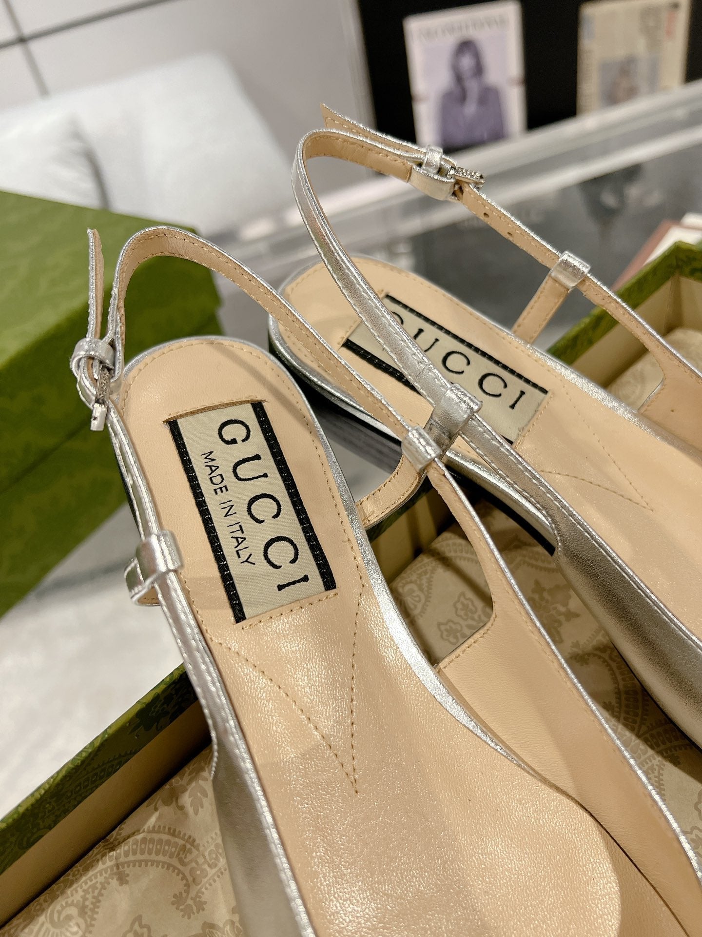 25FW slingback flats with crystal diamond blingbling