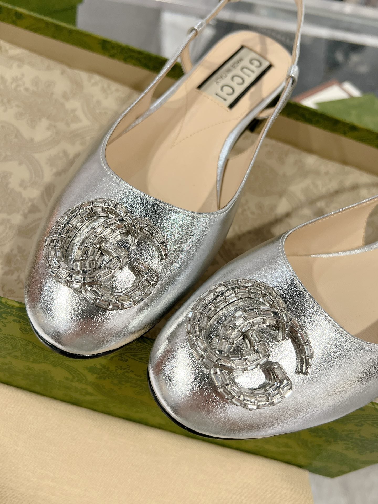 25FW slingback flats with crystal diamond blingbling