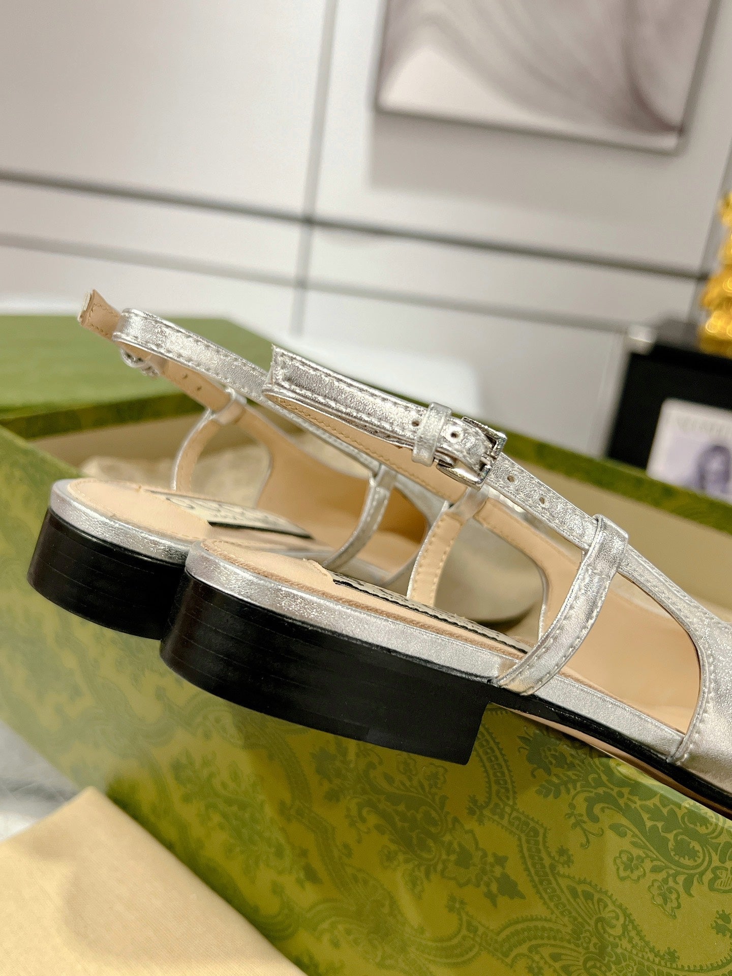 25FW slingback flats with crystal diamond blingbling