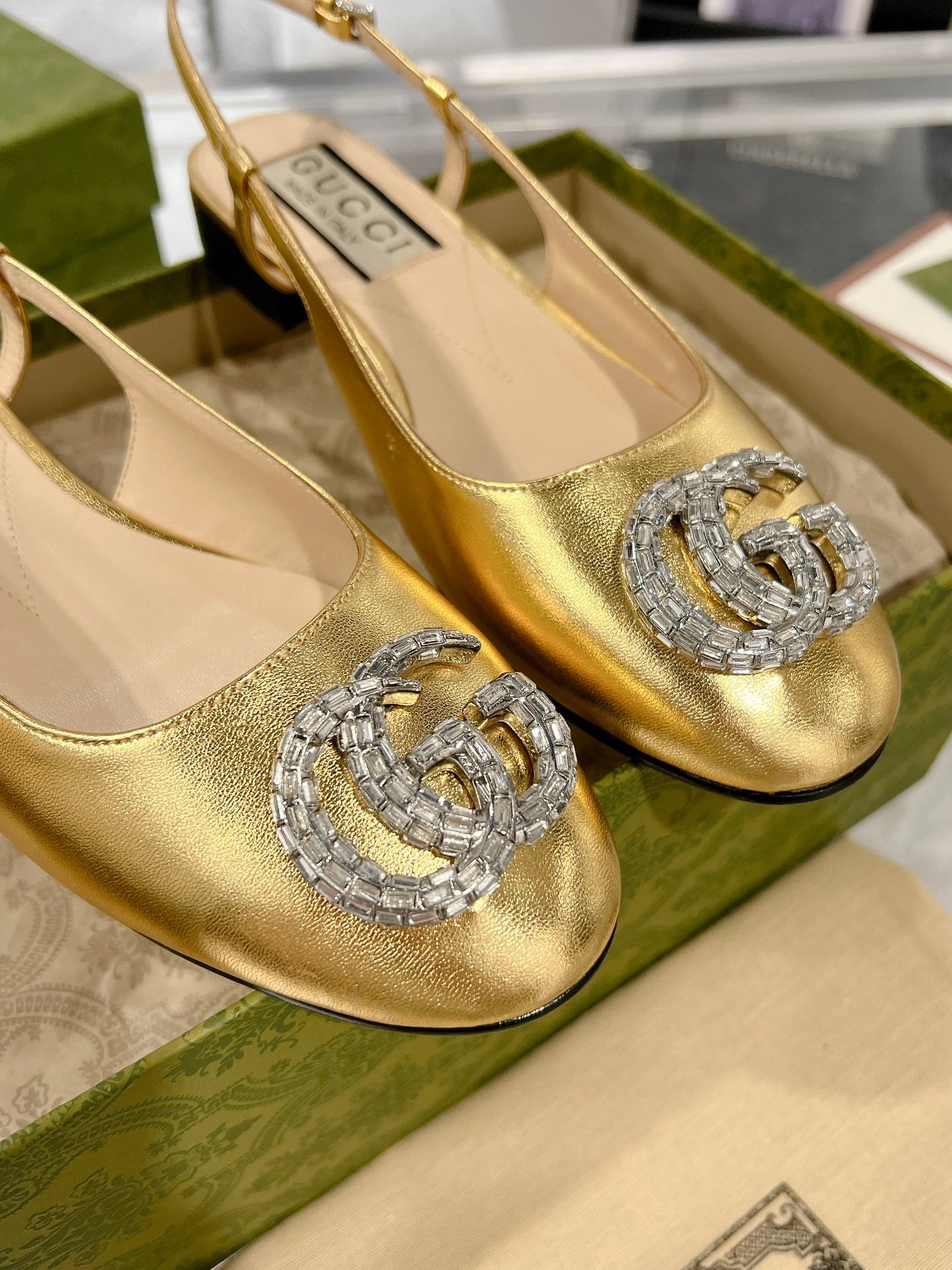 25FW slingback flats with crystal diamond blingbling