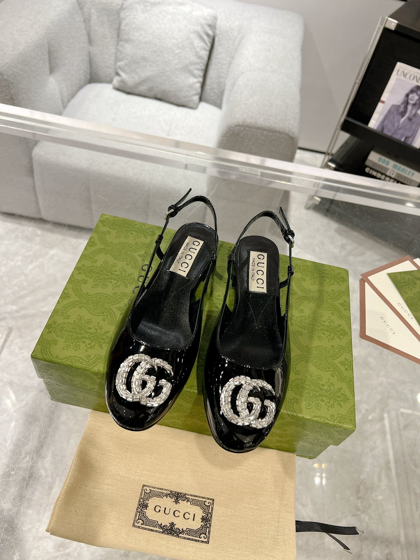 25FW slingback flats with crystal diamond blingbling