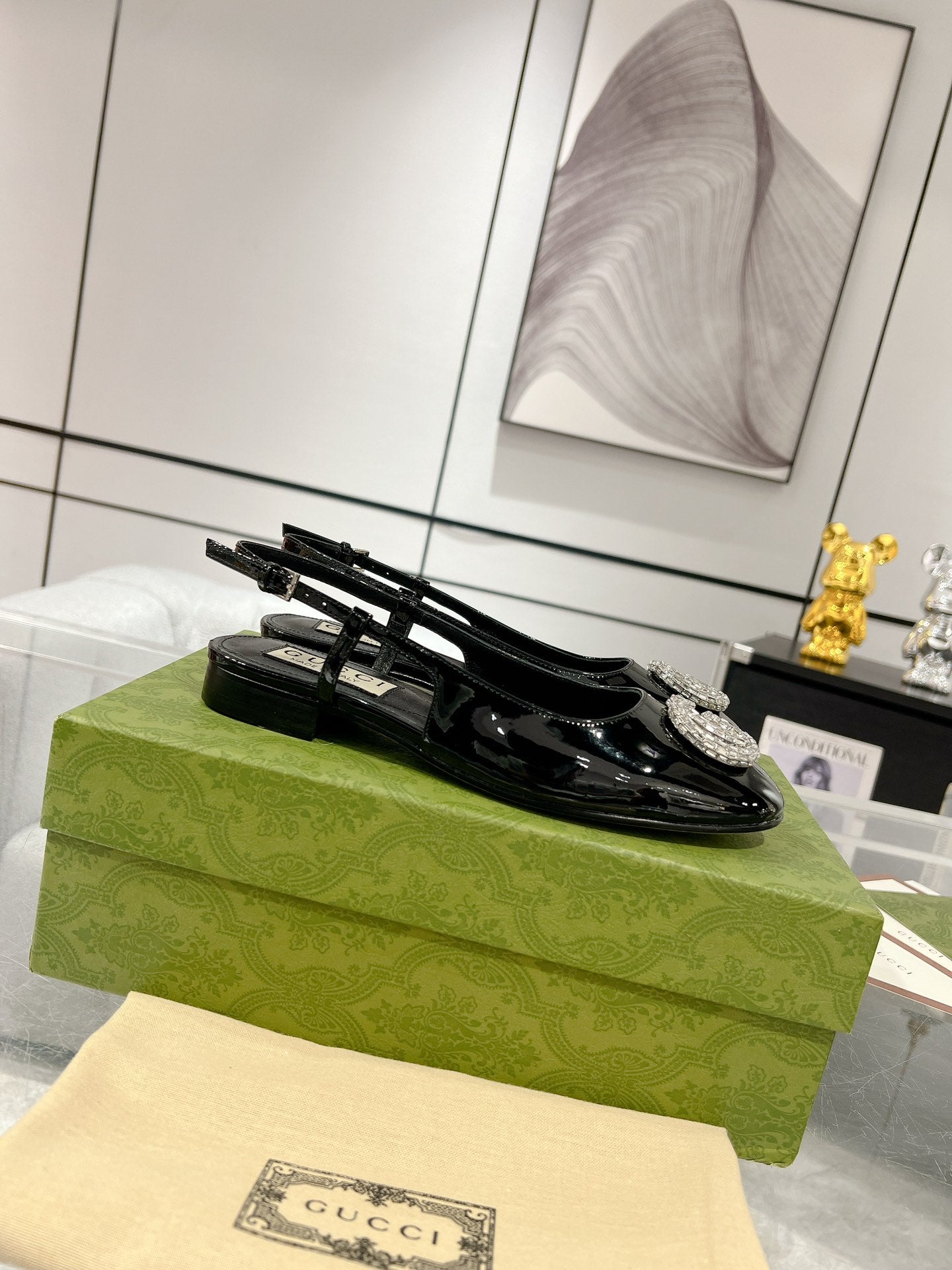 25FW slingback flats with crystal diamond blingbling