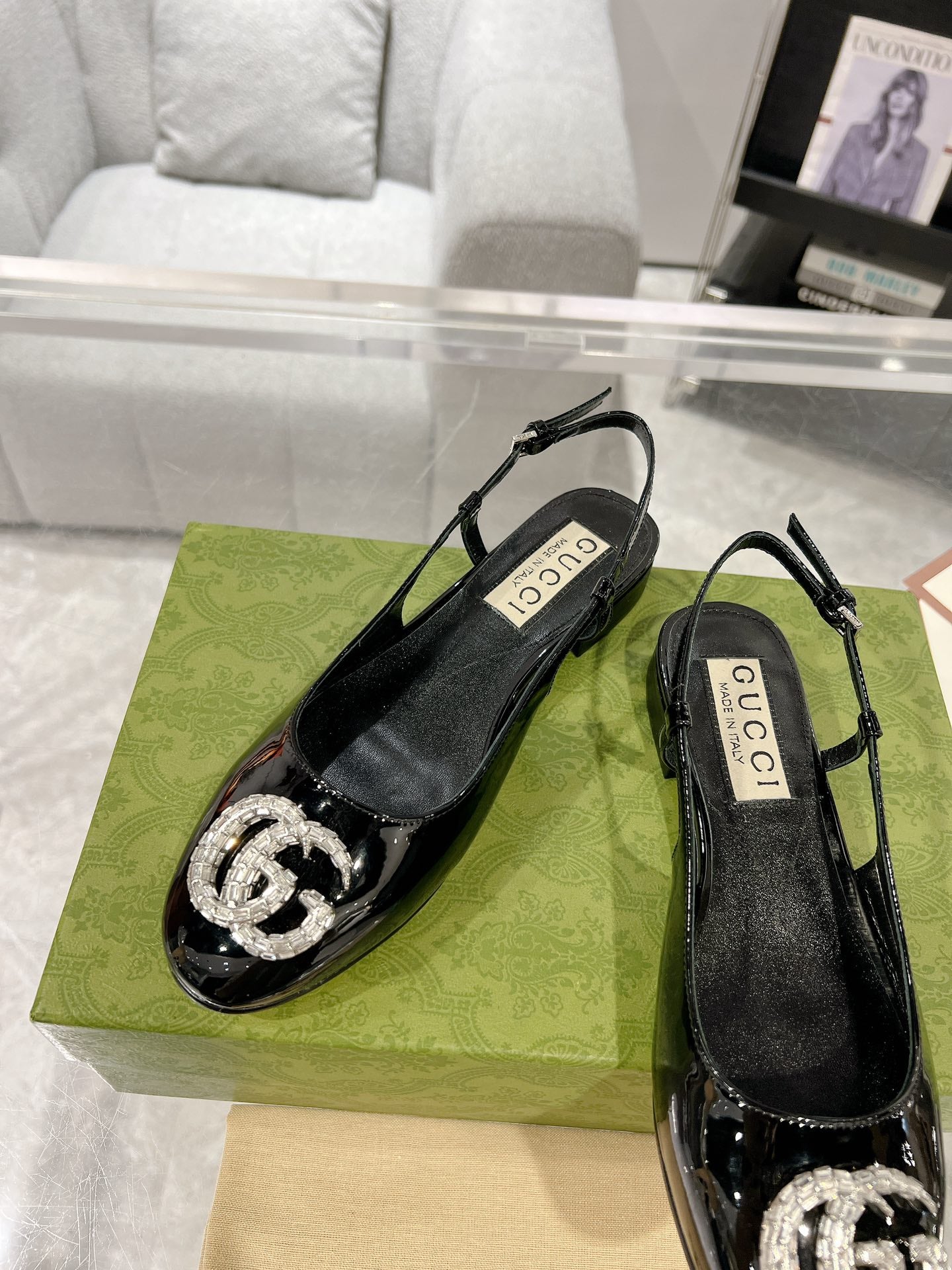 25FW slingback flats with crystal diamond blingbling