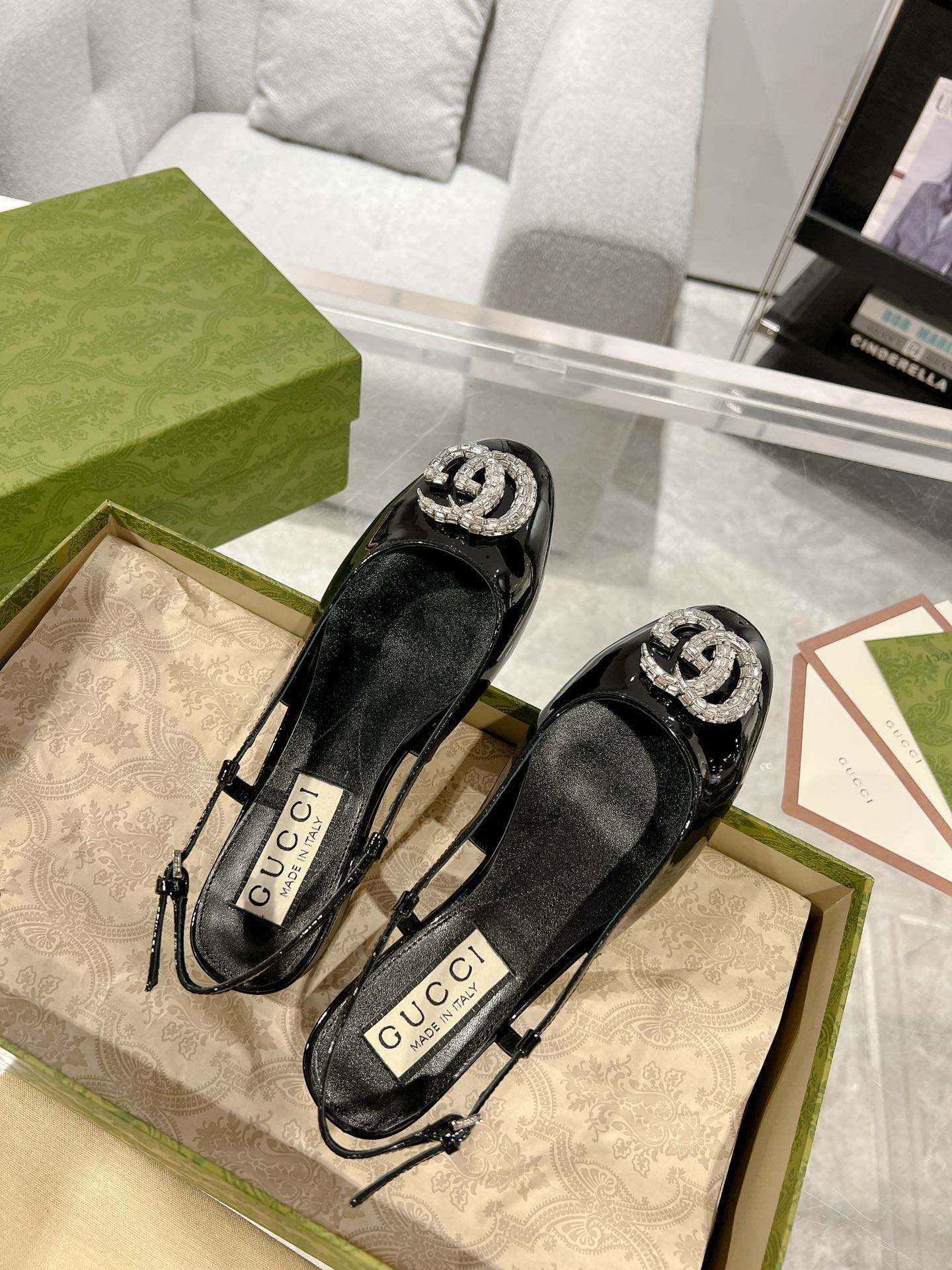 25FW slingback flats with crystal diamond blingbling