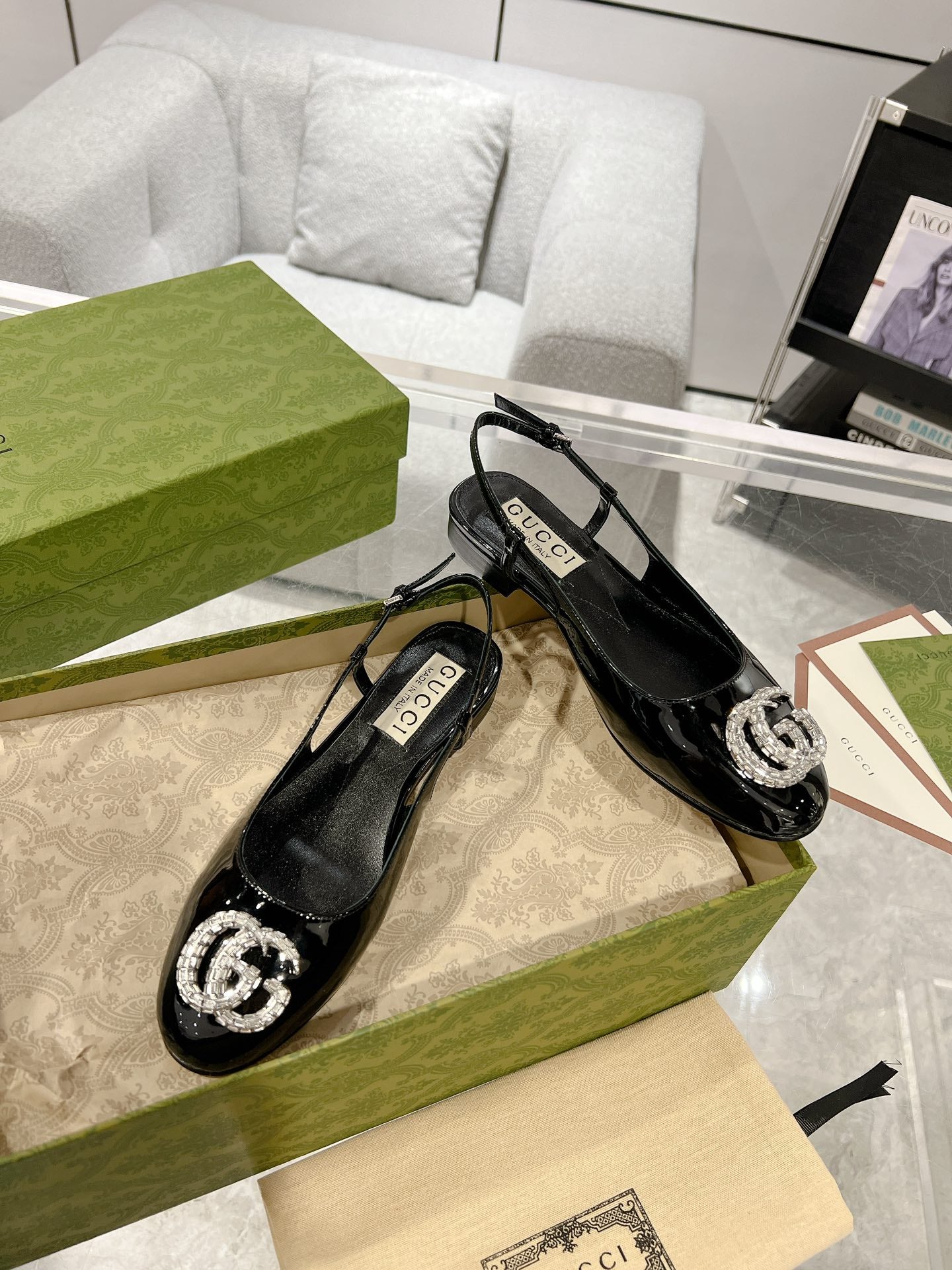 25FW slingback flats with crystal diamond blingbling