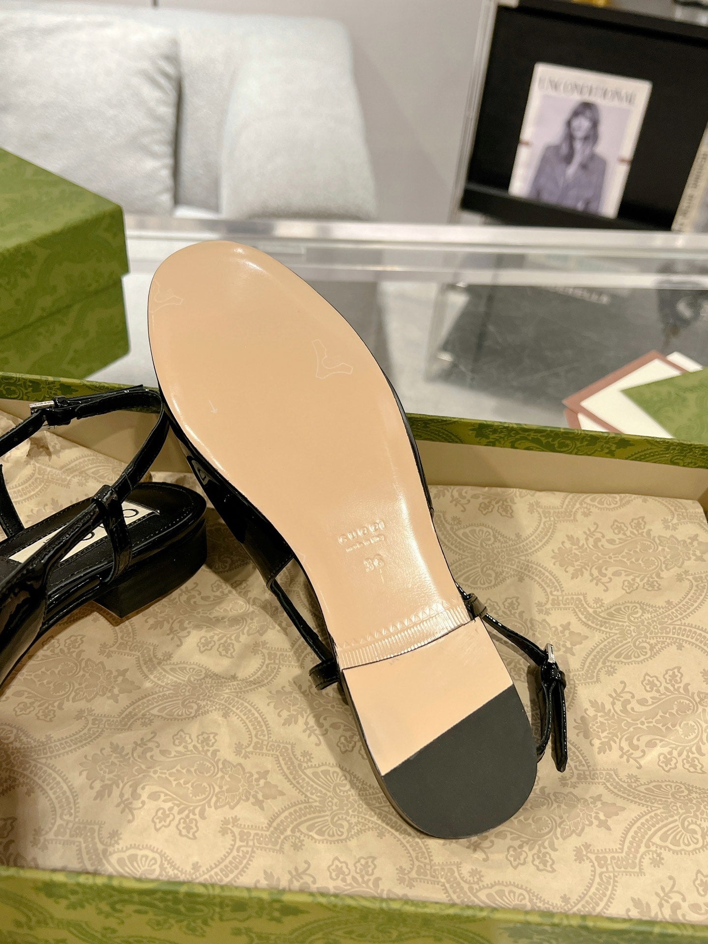 25FW slingback flats with crystal diamond blingbling