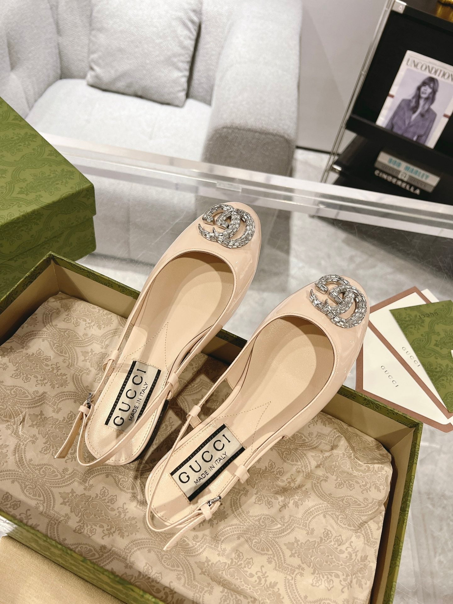25FW slingback flats with crystal diamond blingbling