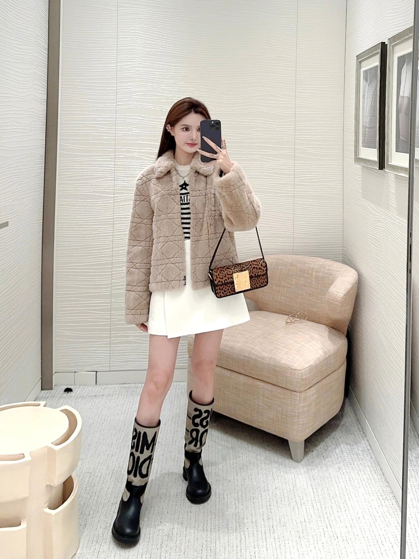 25FW autumn and winter latest model Princess Diana rhombus eco-friendly mink velvet jacket