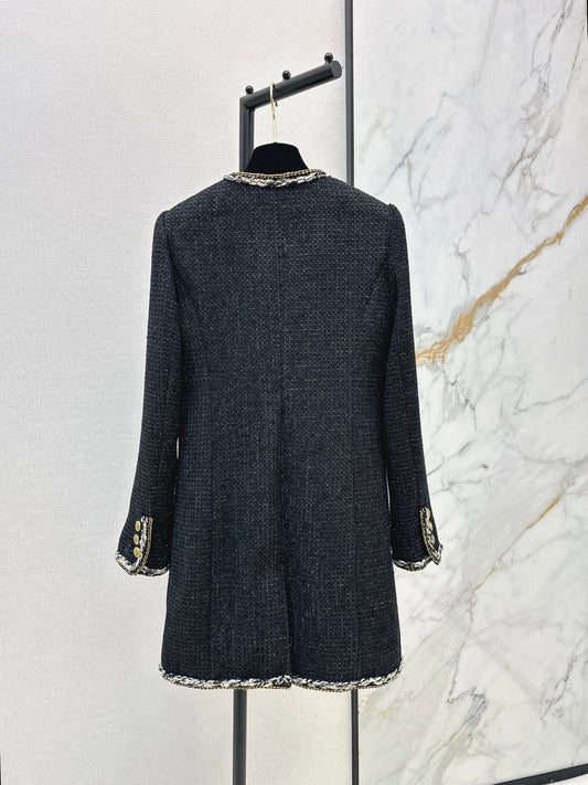 25K black gold tweed embellished long coat