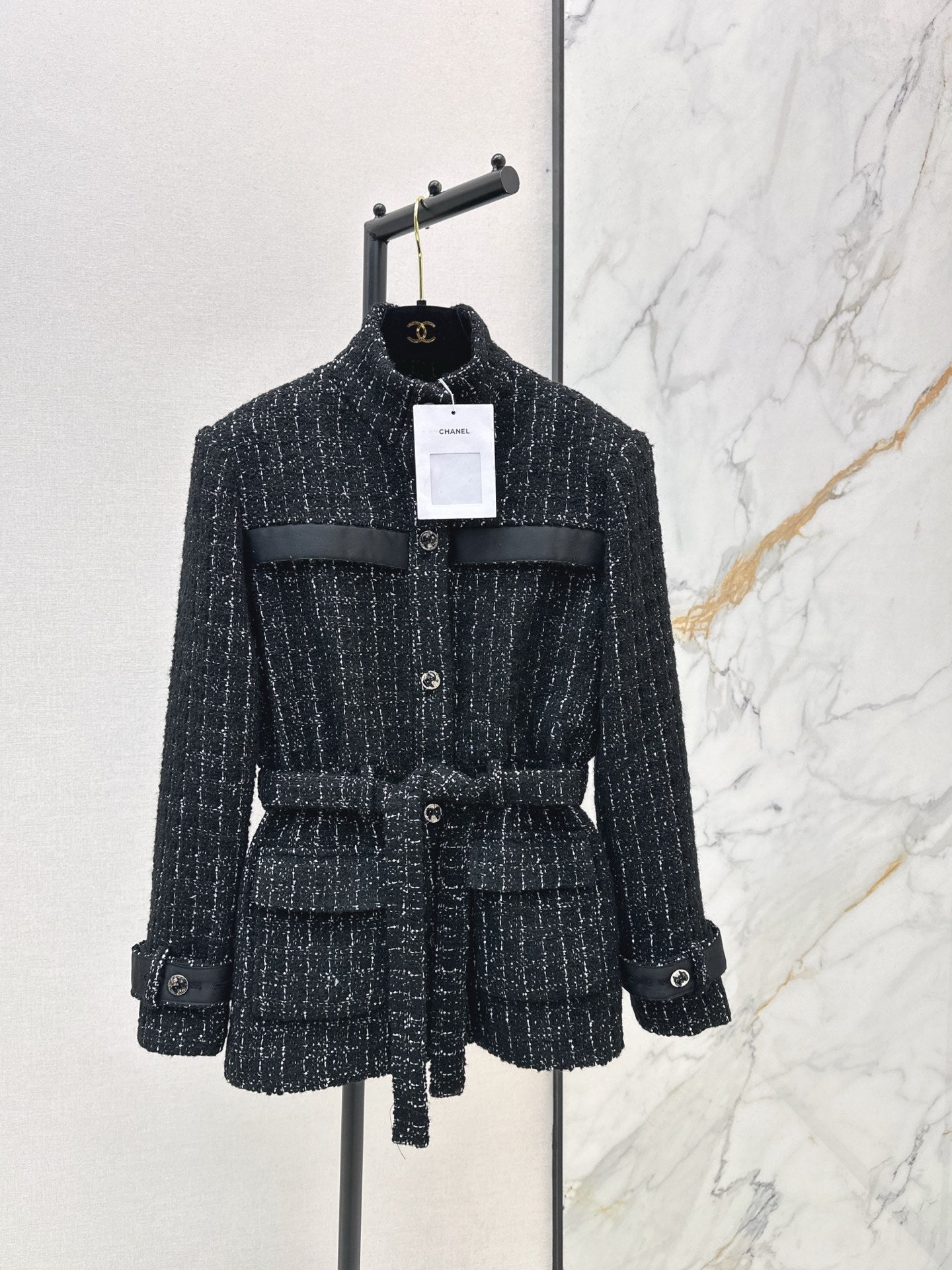 25FW New stand collar tweed jacket
