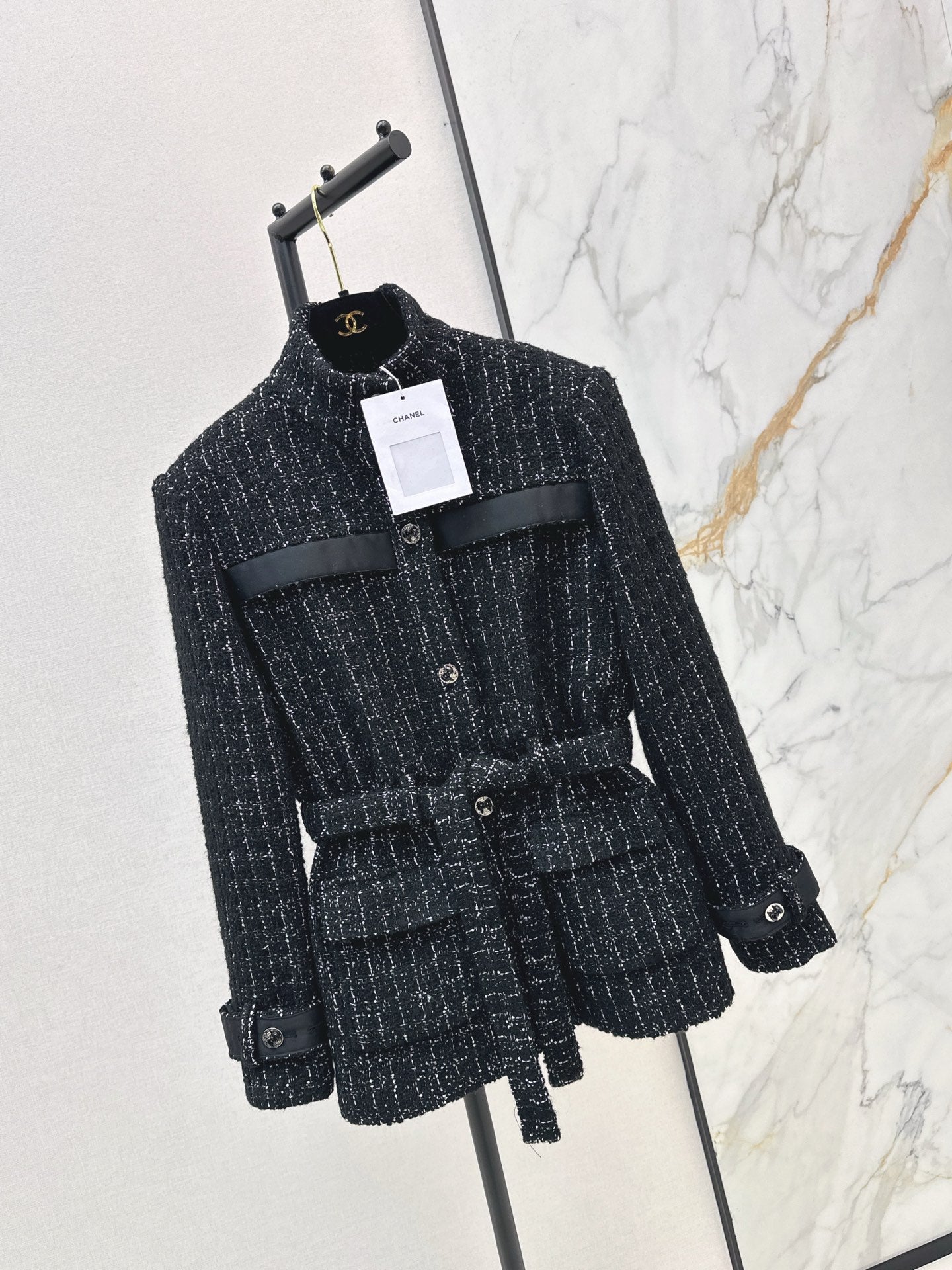 25FW New stand collar tweed jacket