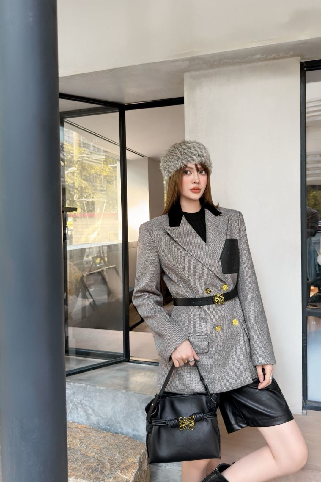 25FW autumn and winter latest style logo leather pocket decorated suit jacket