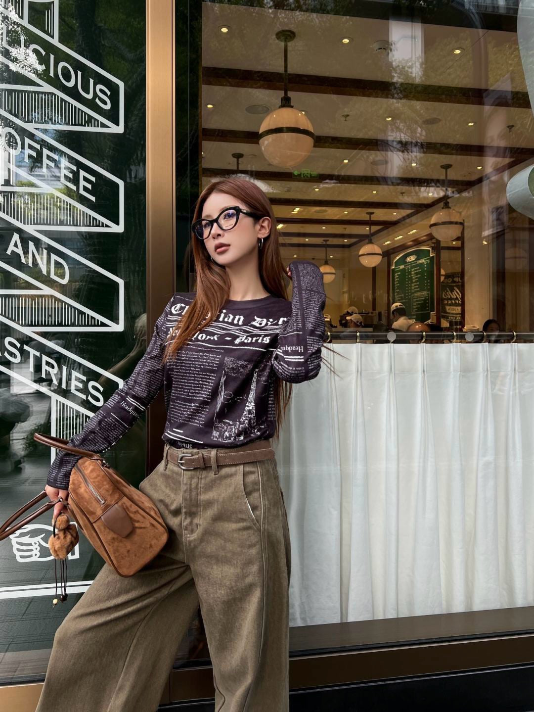 25FW autumn and winter latest letter printed German velvet bottoming shirt