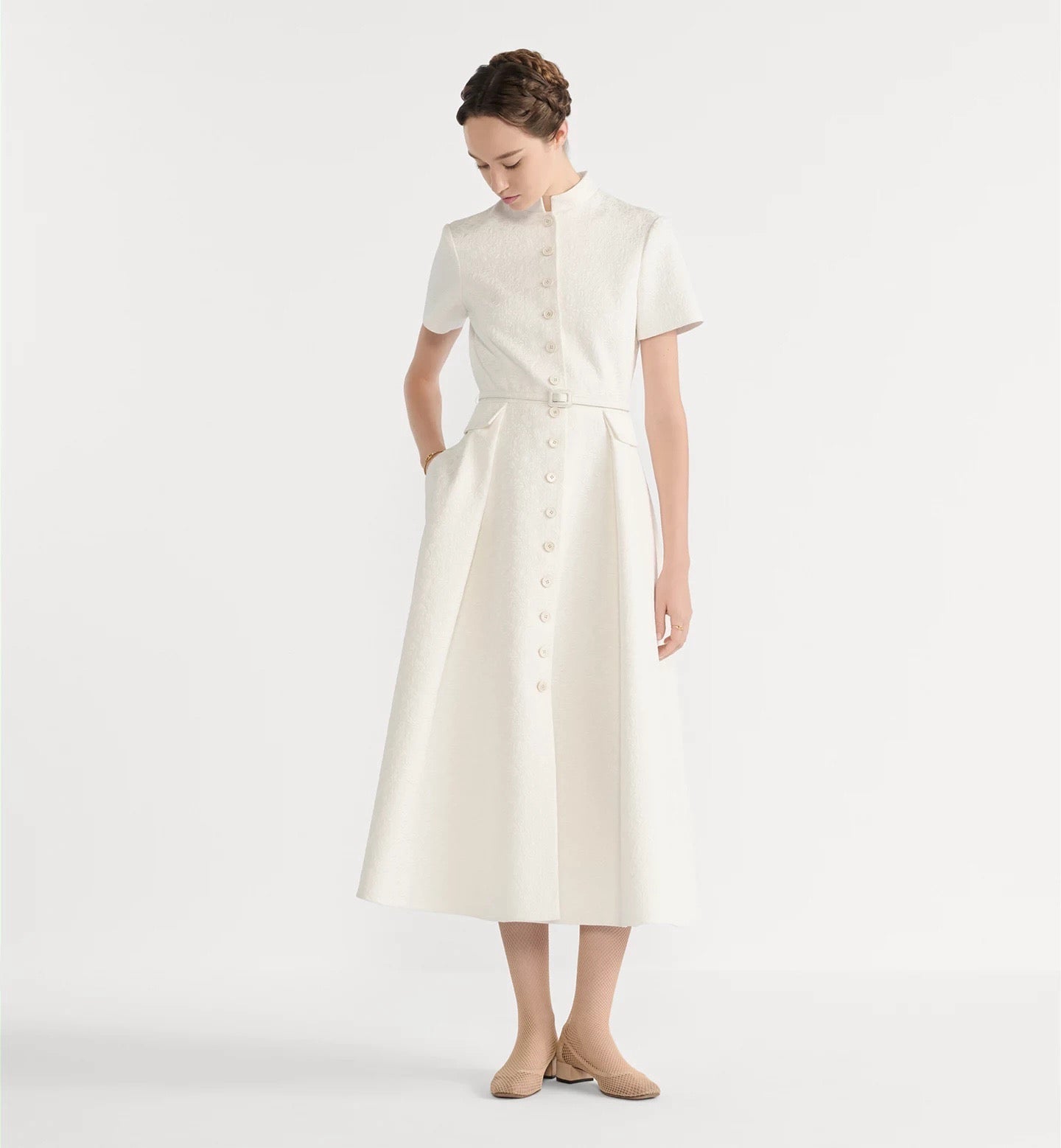 26SS early spring latest white stand-collar dress