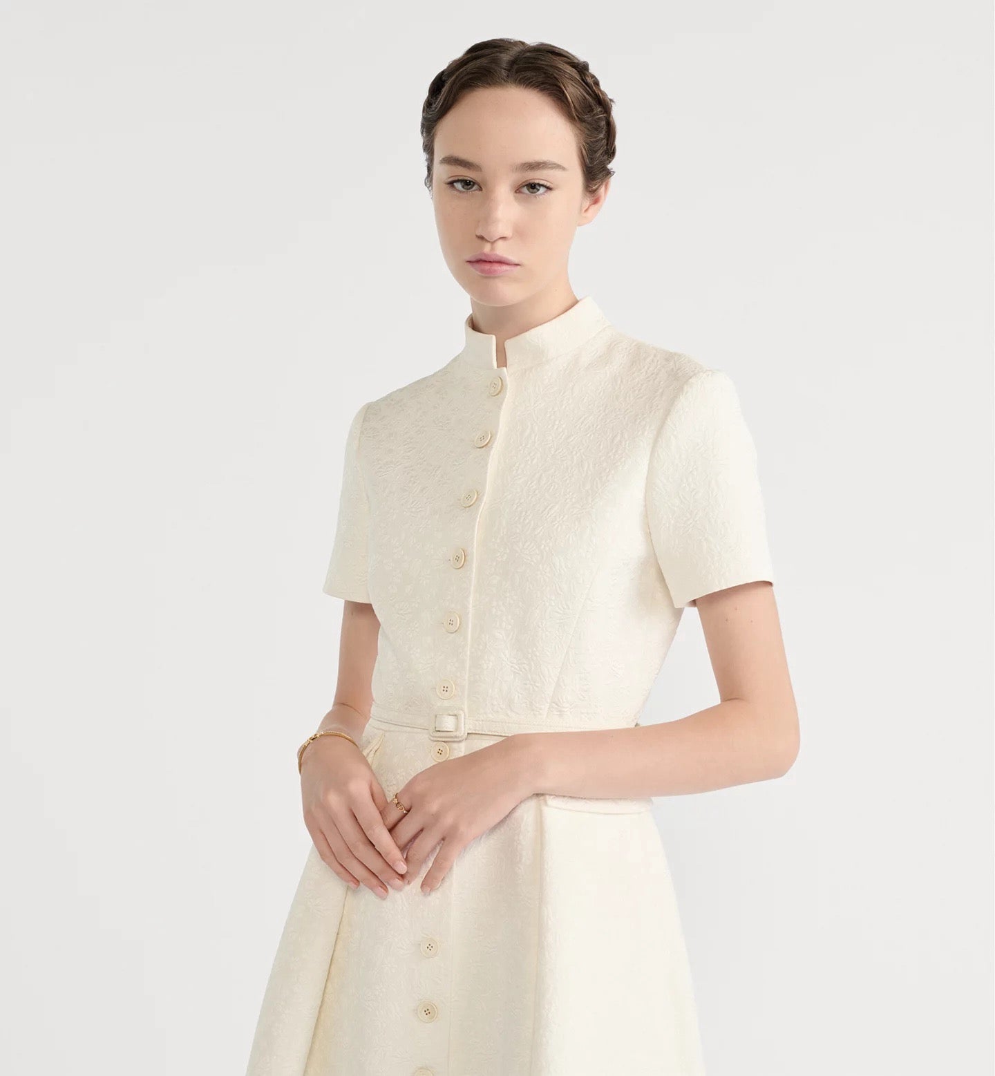 26SS early spring latest white stand-collar dress
