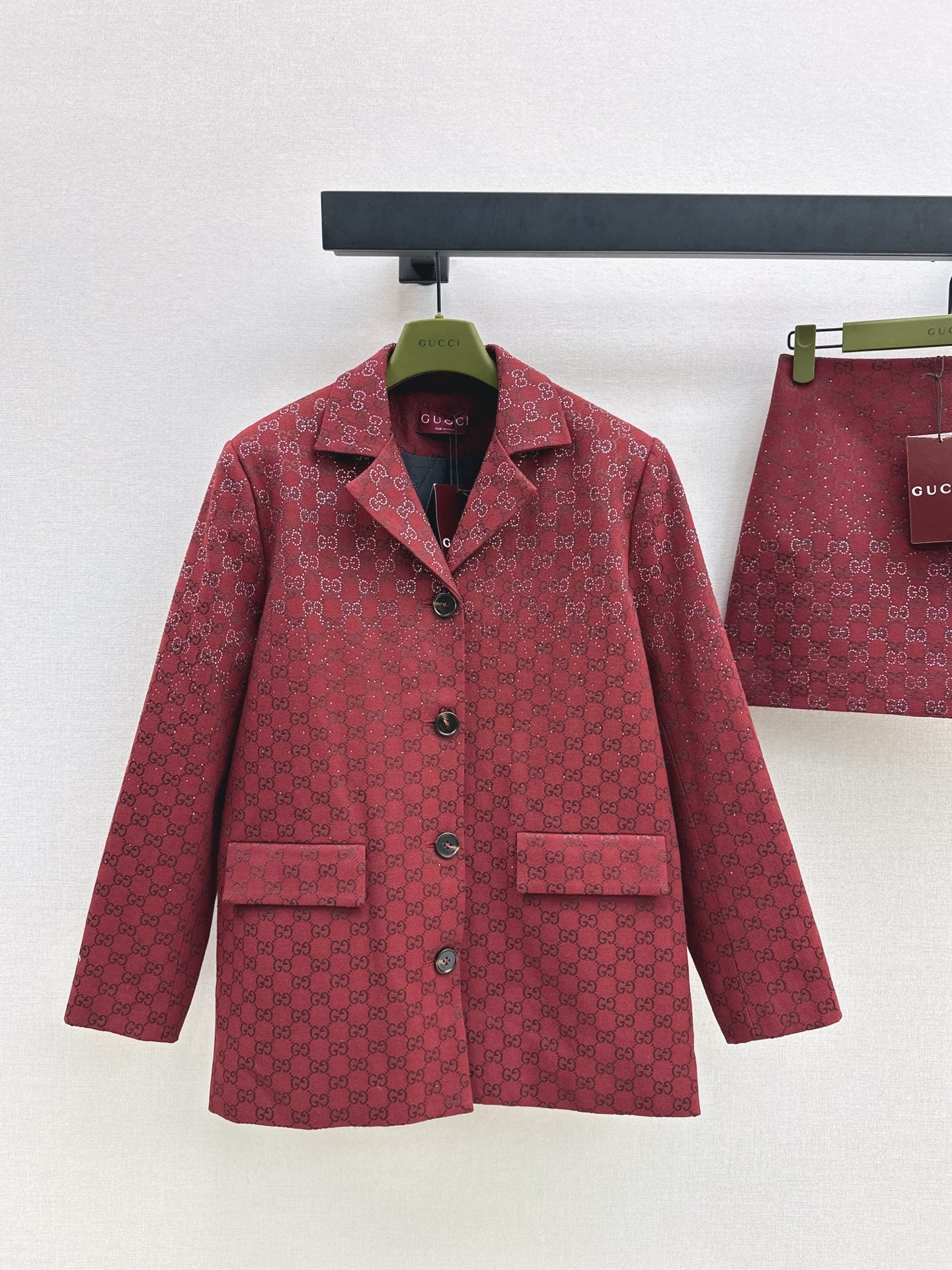 🎄Xmas🎄25FW Sparkling Autumn and Winter Series Christmas Red Luxurious Crystal Diamond Letter Jacquard Jacket