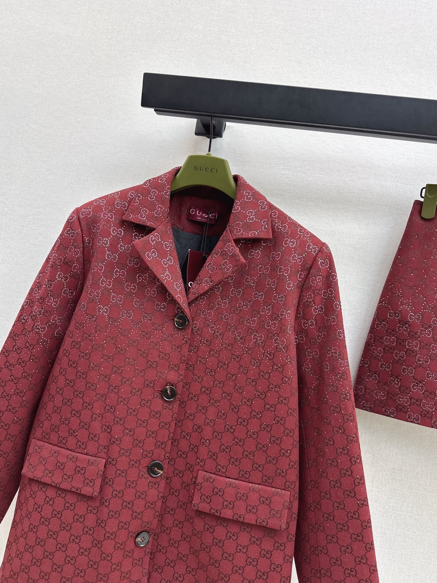 🎄Xmas🎄25FW Sparkling Autumn and Winter Series Christmas Red Luxurious Crystal Diamond Letter Jacquard Jacket