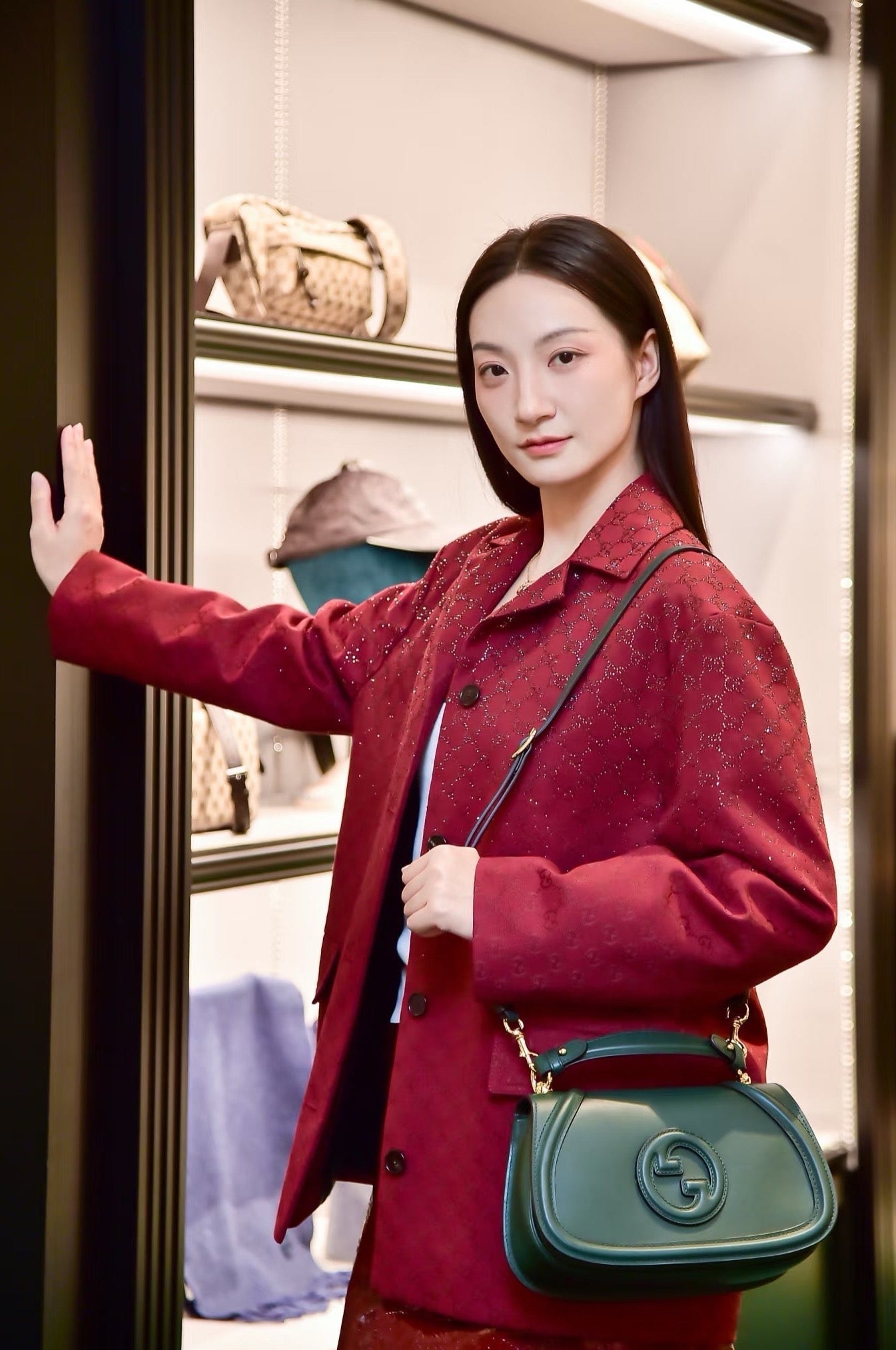 🎄Xmas🎄25FW Sparkling Autumn and Winter Series Christmas Red Luxurious Crystal Diamond Letter Jacquard Jacket