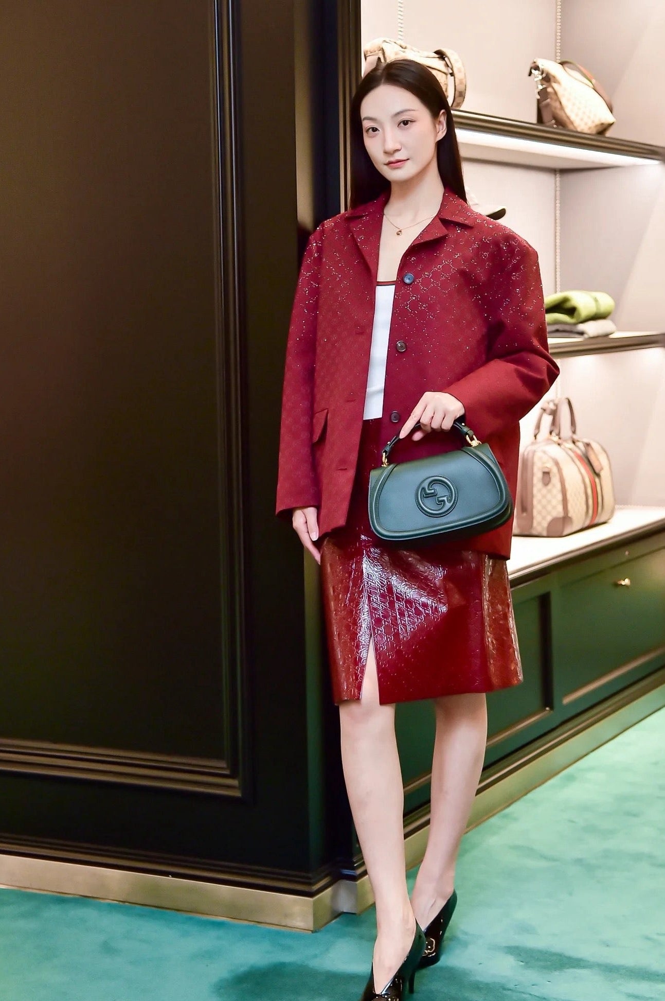 🎄Xmas🎄25FW Sparkling Autumn and Winter Series Christmas Red Luxurious Crystal Diamond Letter Jacquard Jacket