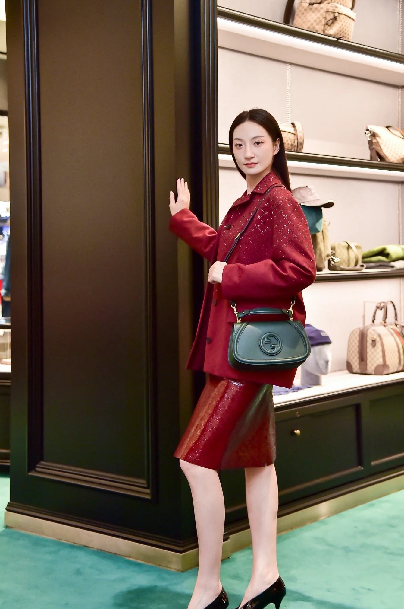 🎄Xmas🎄25FW Sparkling Autumn and Winter Series Christmas Red Luxurious Crystal Diamond Letter Jacquard Jacket