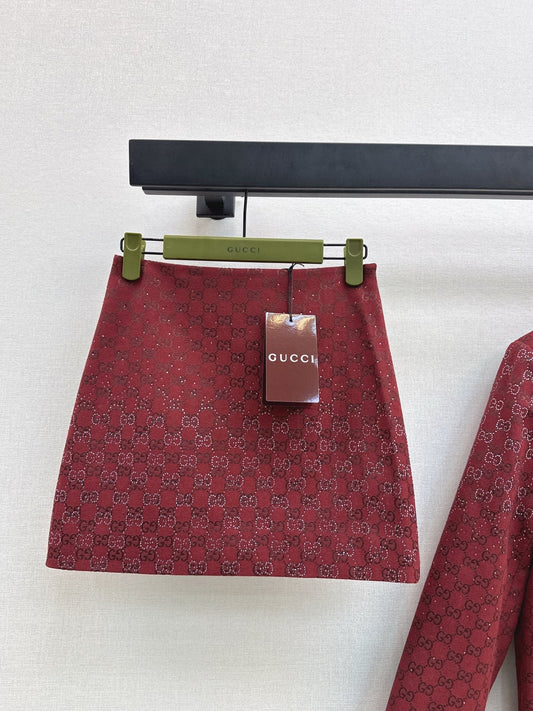 🎄Xmas🎄25FW sparkling autumn and winter series Christmas red luxury crystal diamond letter jacquard miniskirt