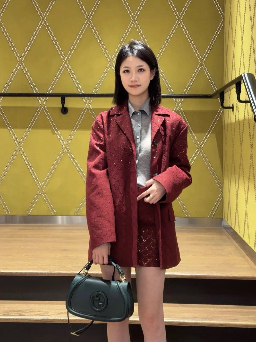 🎄Xmas🎄25FW sparkling autumn and winter series Christmas red luxury crystal diamond letter jacquard miniskirt