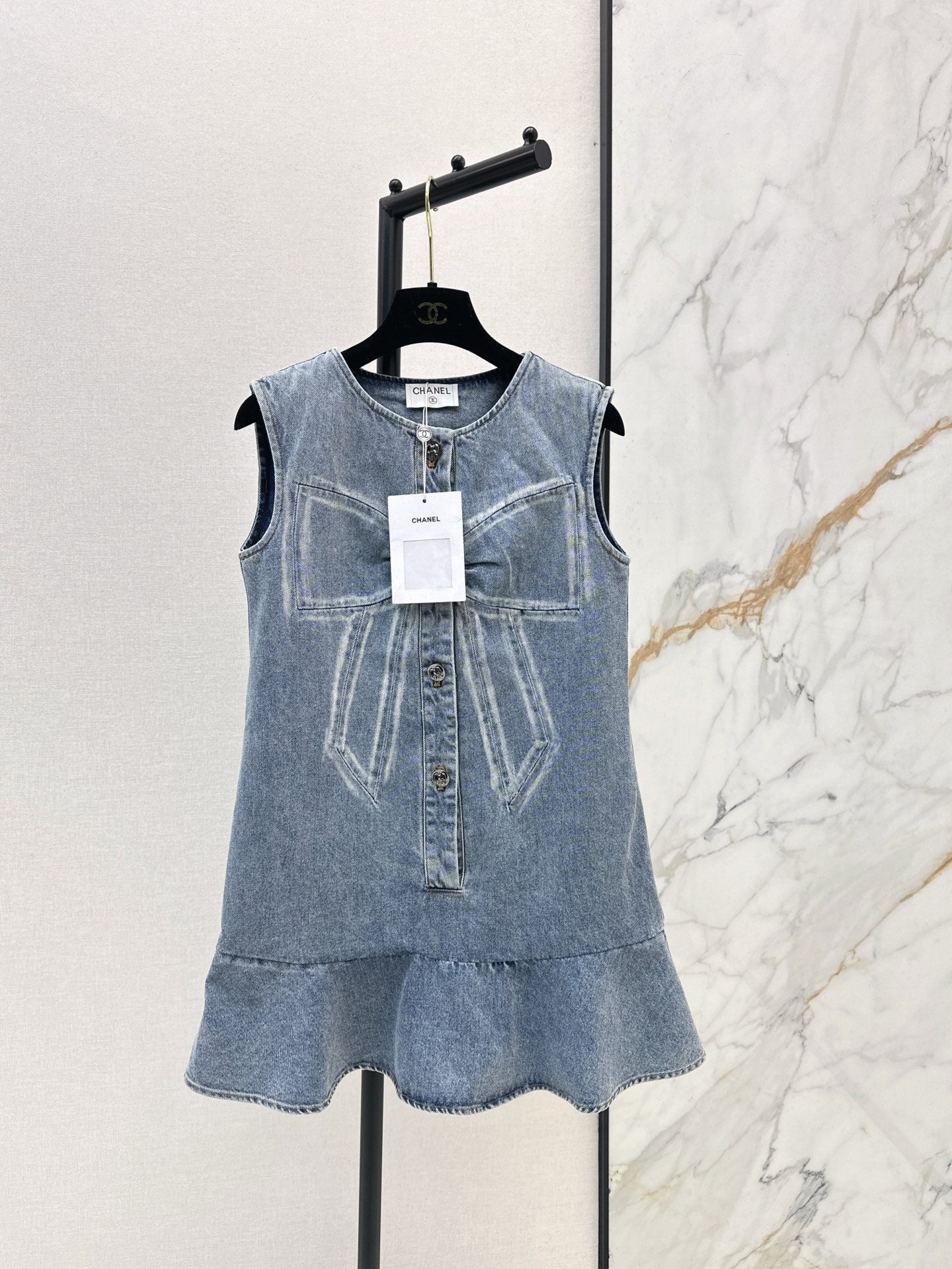 26SS latest super hot bow series denim vest dress
