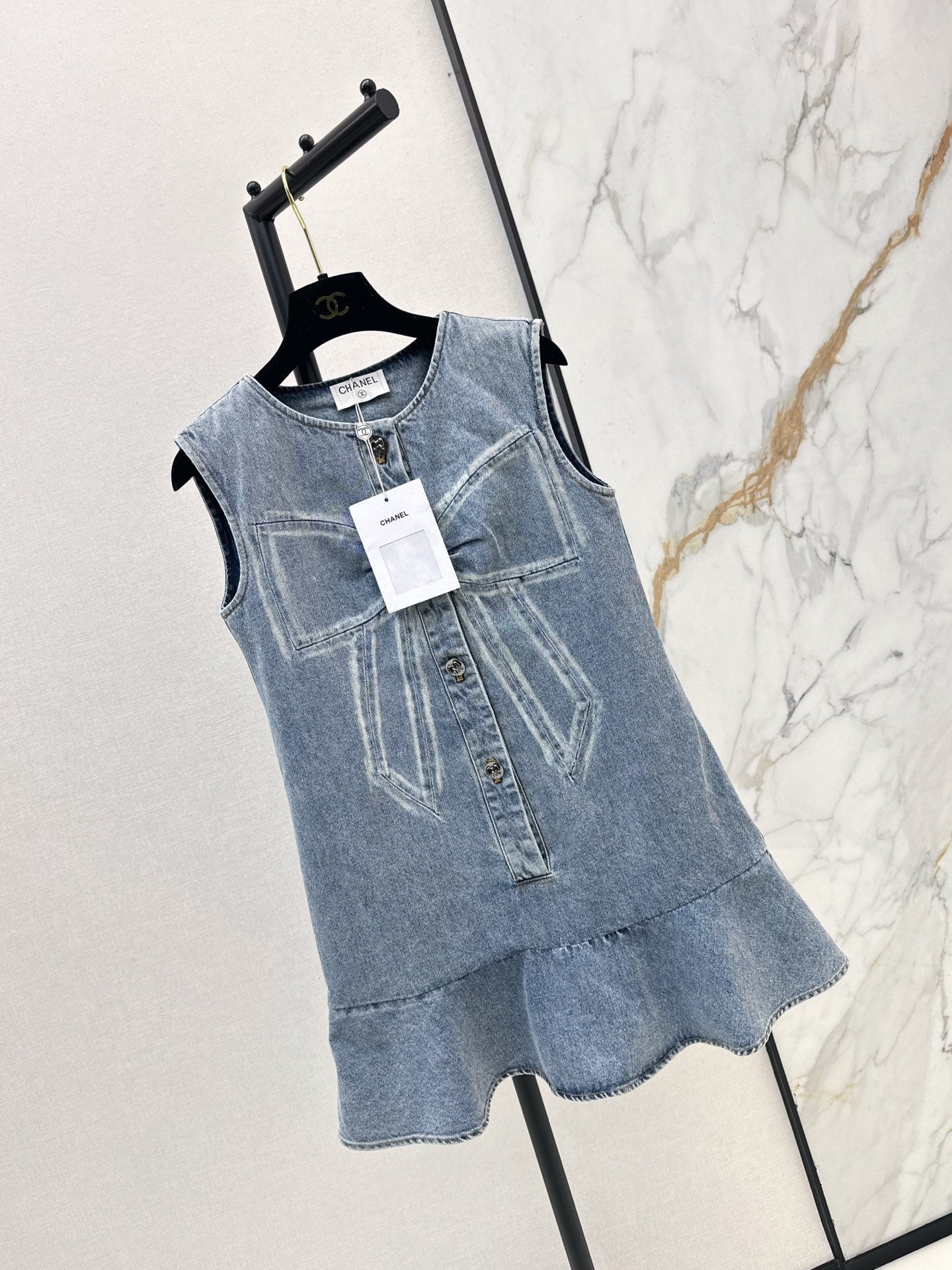 26SS latest super hot bow series denim vest dress