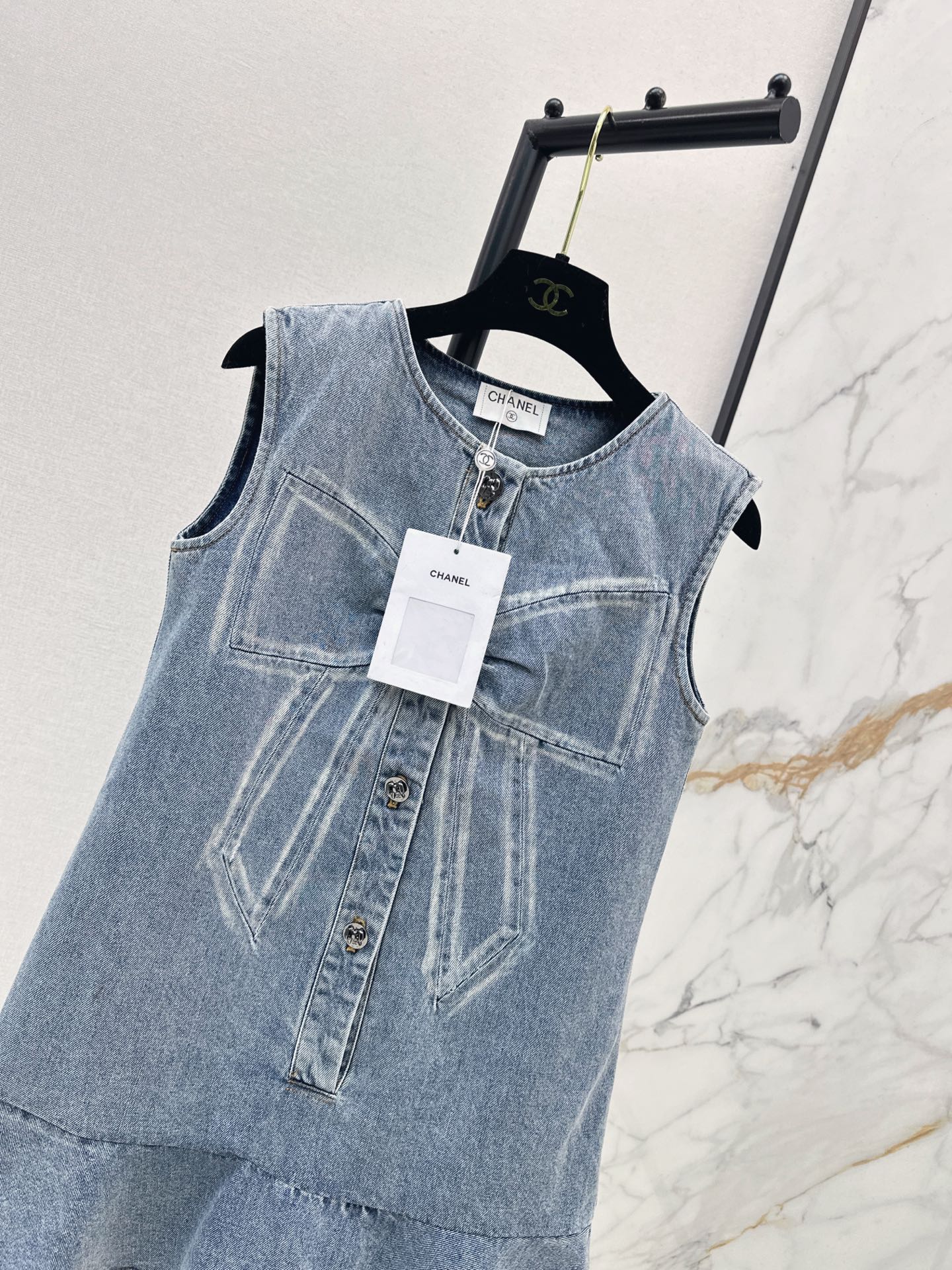 26SS latest super hot bow series denim vest dress